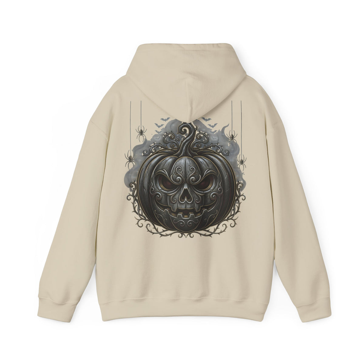 Halloween Gothic Pumpkin Hoodie — Black Ornate Jack-O'-Lantern Back Print