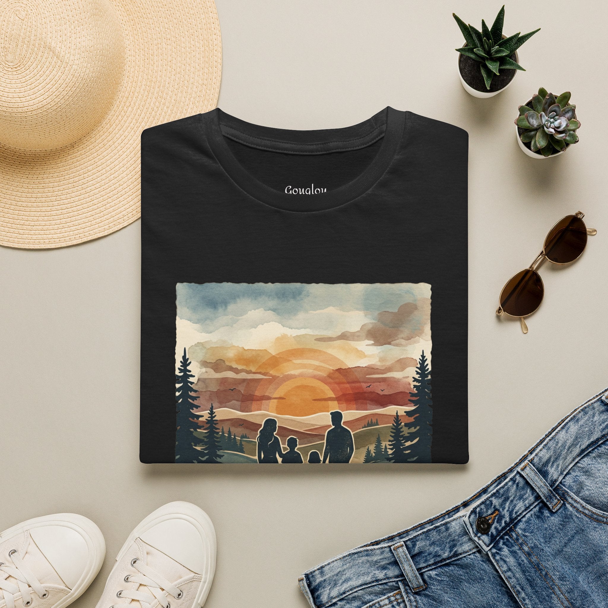 Family Sunset T‑Shirt — Silhouette Camping Sunset Graphic Tee