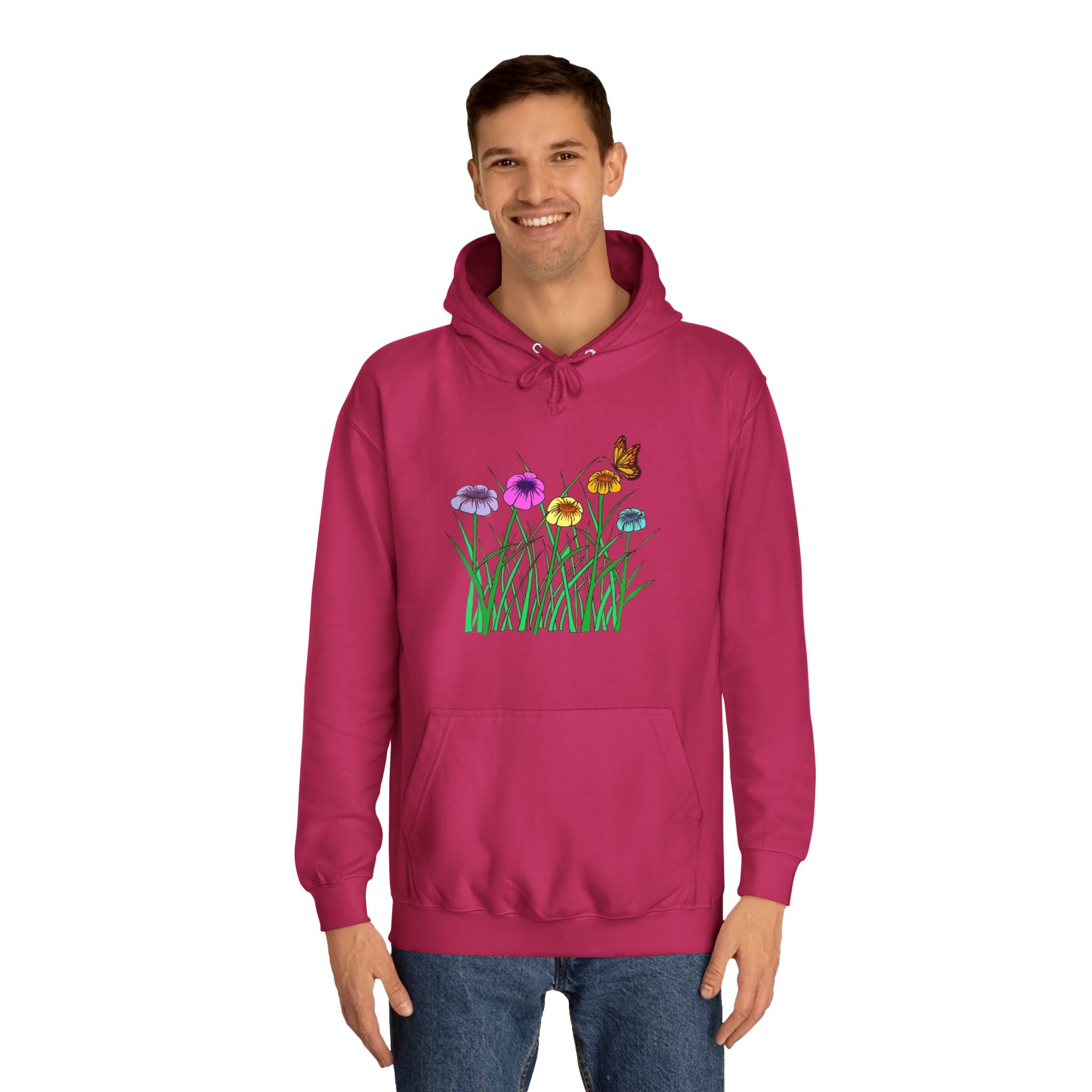 Floral Meadow Hoodie – Colorful Wildflowers & Butterfly Graphic