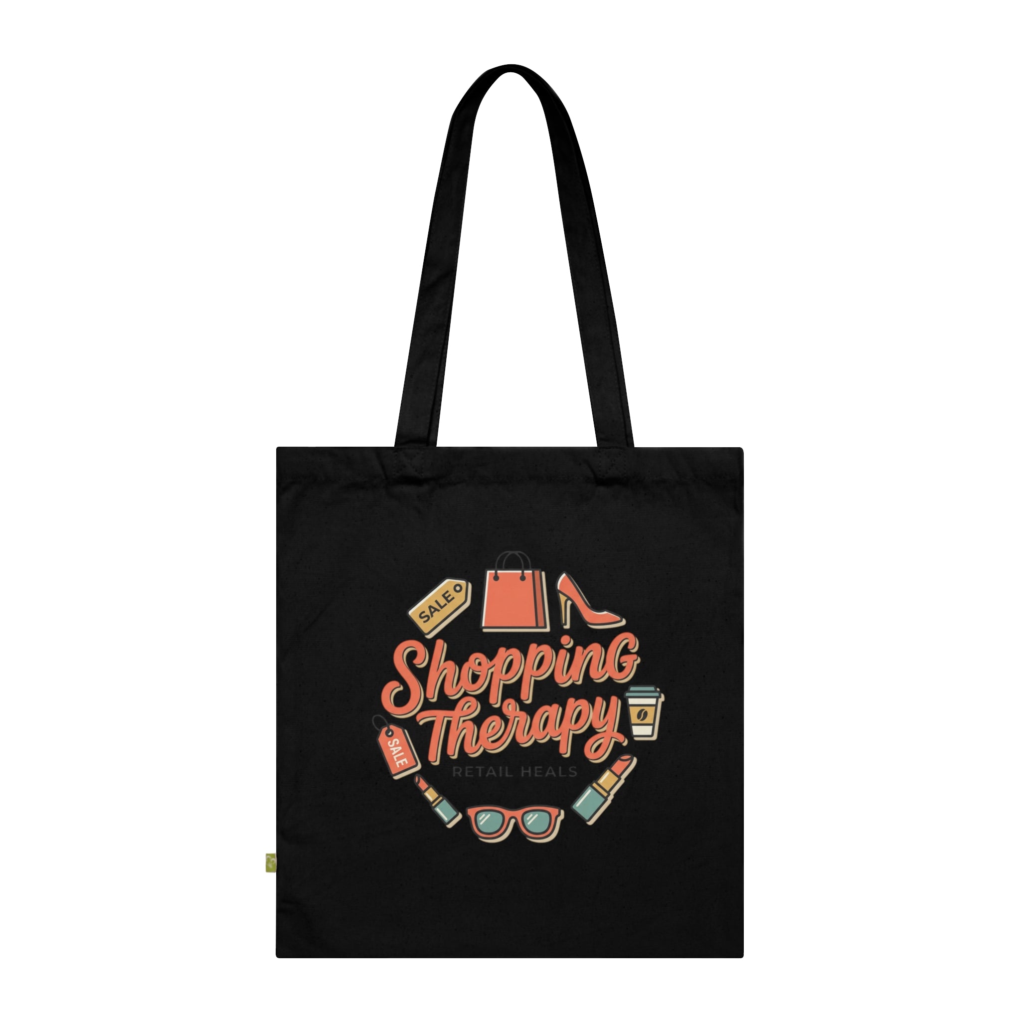 Shopping Therapy Organic Tote Bag — Retro Fashion Graphic Tote