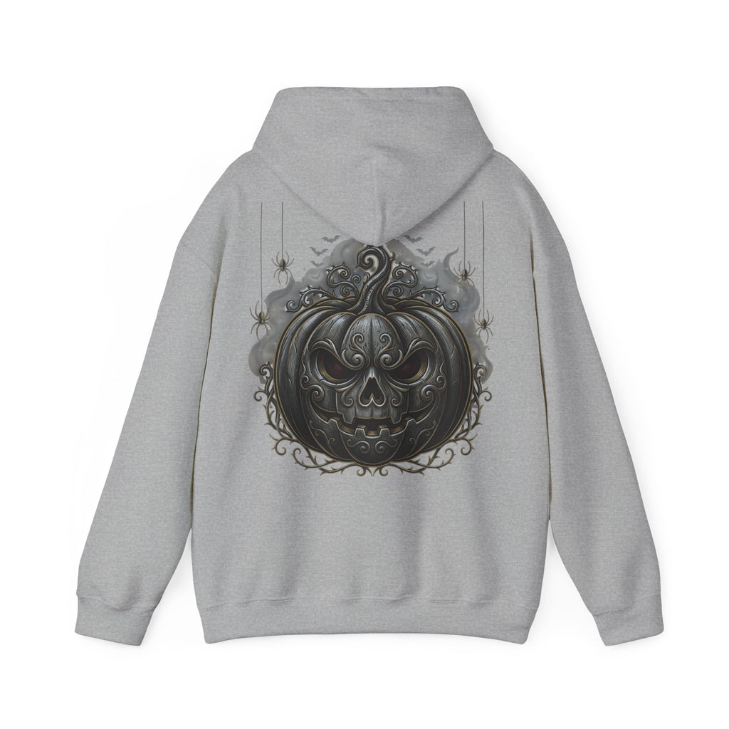 Halloween Gothic Pumpkin Hoodie — Black Ornate Jack-O'-Lantern Back Print