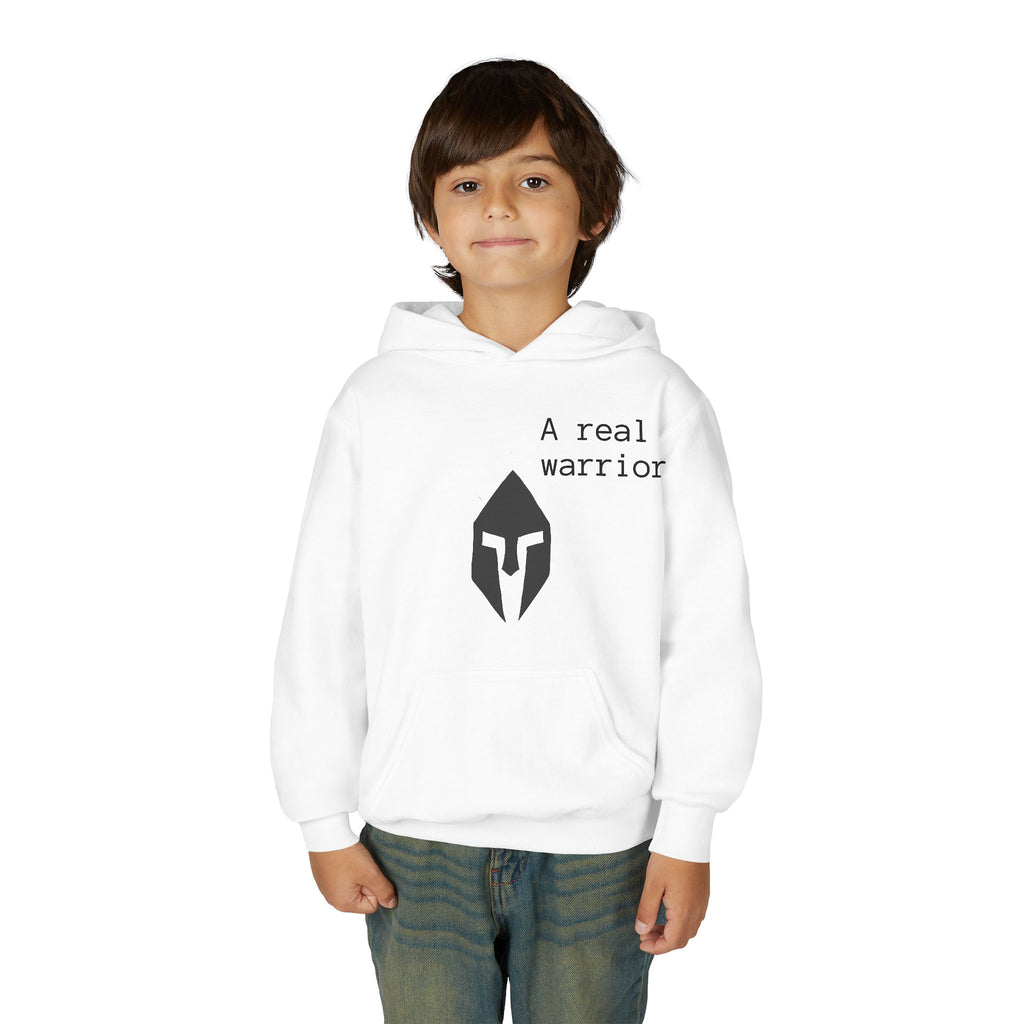 Youth Hoodie "A Real Warrior" Spartan Helmet Pullover