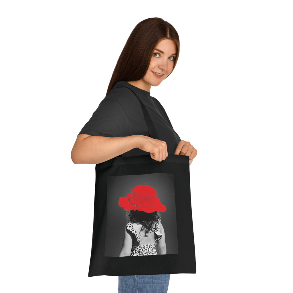 Red Hat Girl Cotton Tote — Vintage Black & White Photo Tote Bag