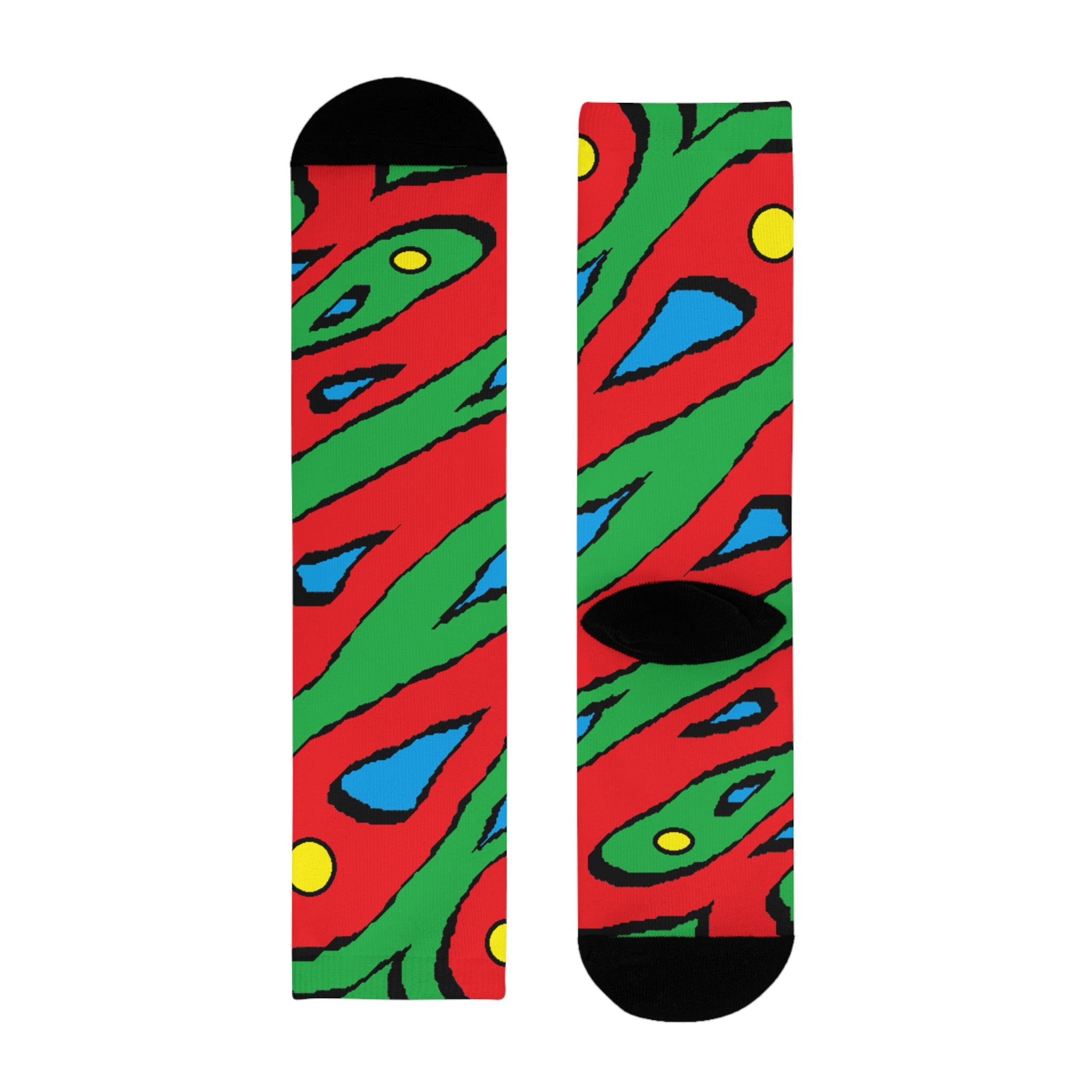 Abstract Colorful Swirl Crew Socks – Bold Red, Green & Blue Sublimation Design