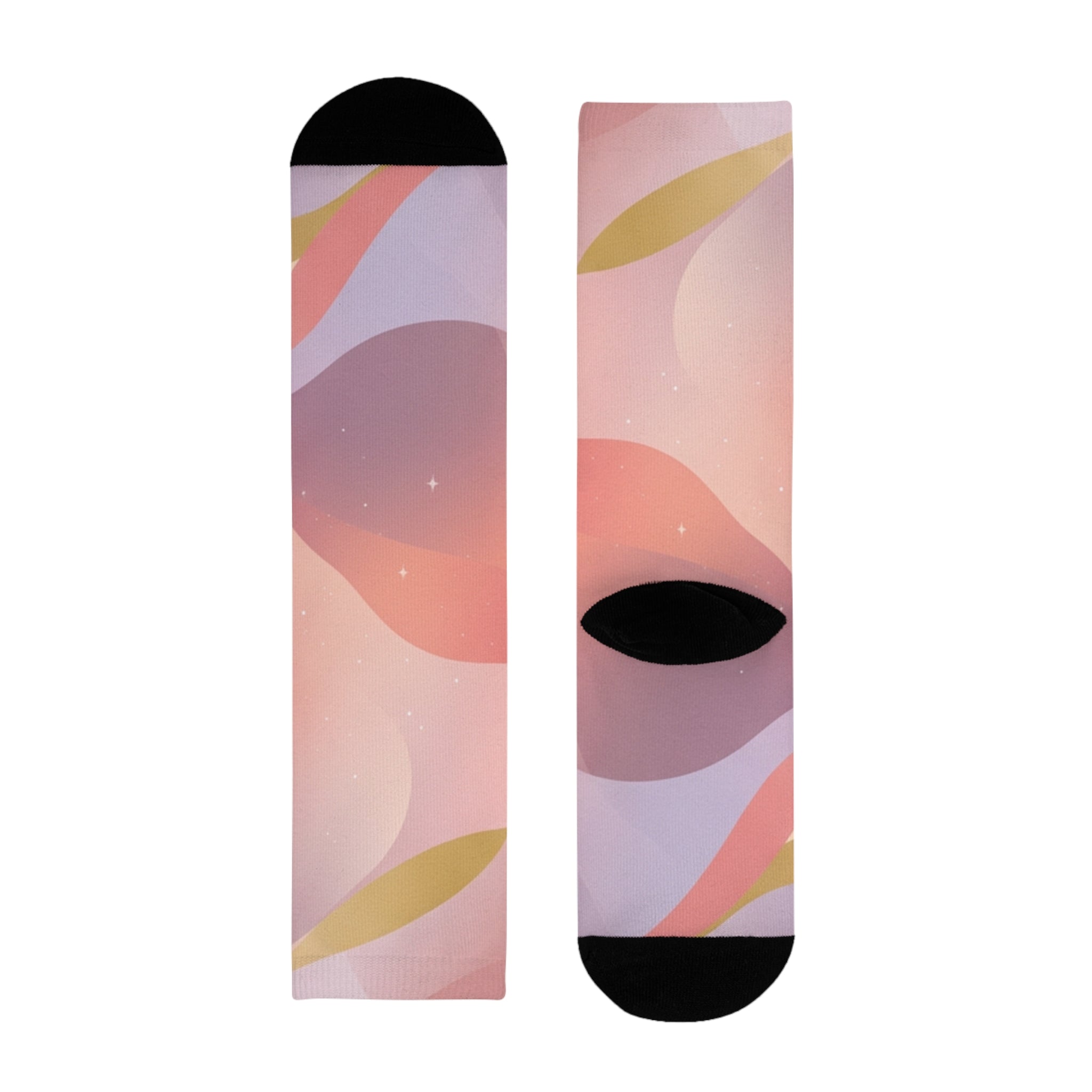 Abstract Pastel Wave Crew Socks — Pink Artistic Sublimation Socks