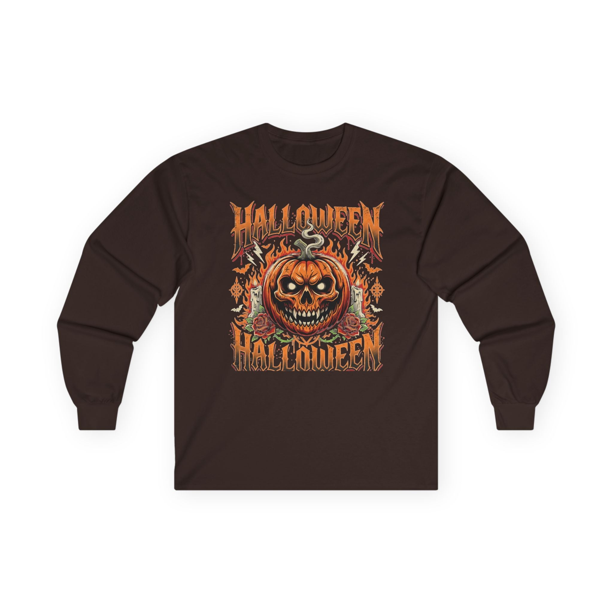 Halloween Pumpkin Long Sleeve Tee — Retro Scary Jack-O'-Lantern Graphic