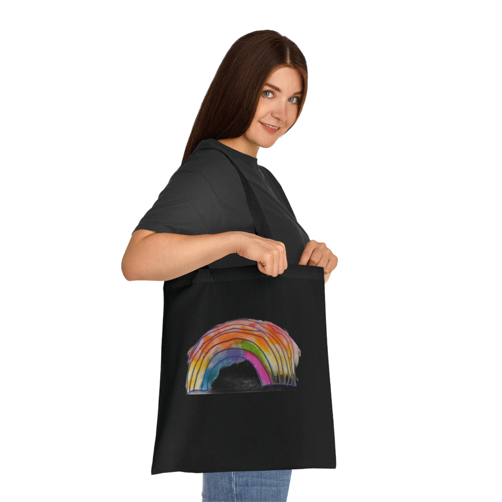 Watercolor Rainbow Cotton Tote Bag — Colorful Hand-Painted Grocery & Everyday Market Tote