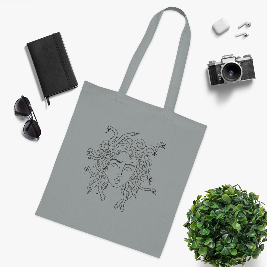 Medusa Line Art Cotton Tote Bag – Mythical Greek Goddess Illustration