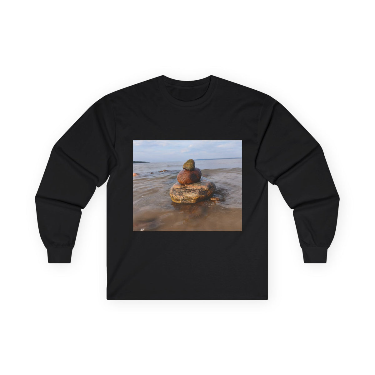 Stacked Beach Rocks Long Sleeve Tee — Coastal Zen Nature Shirt