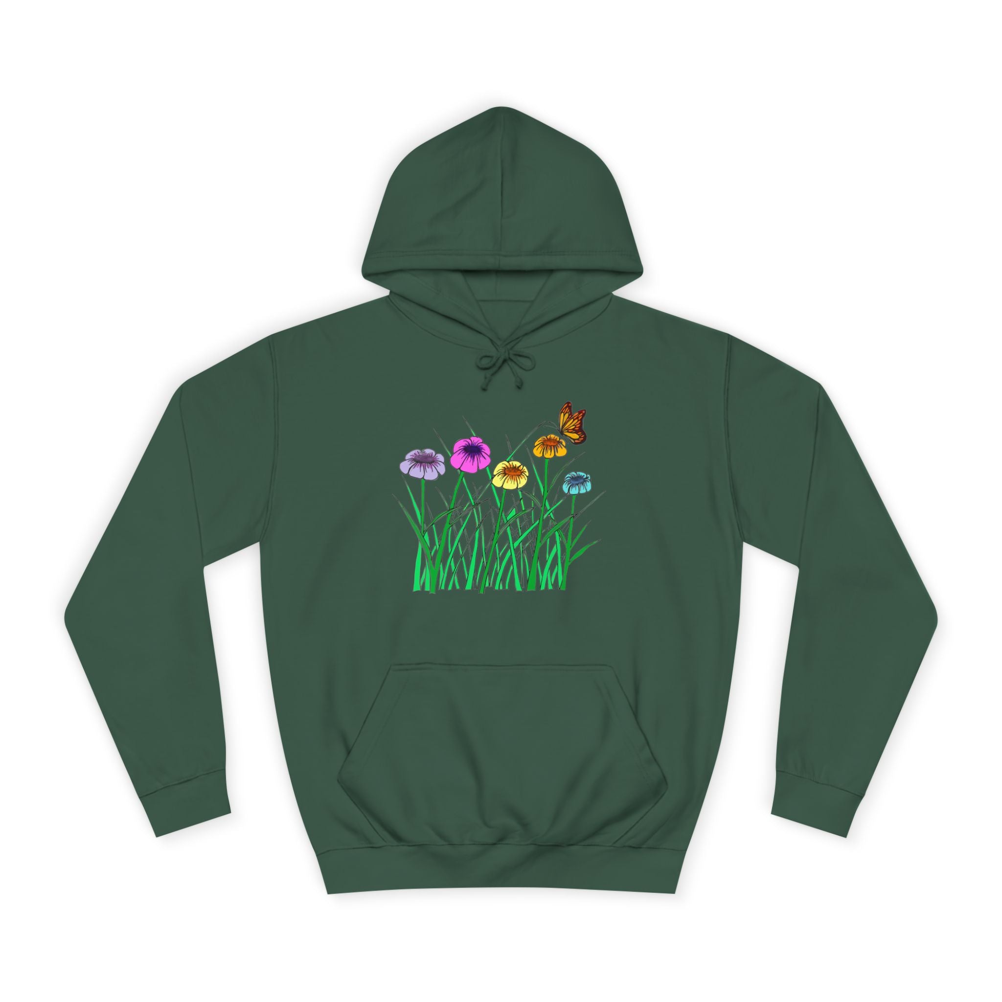 Floral Meadow Hoodie – Colorful Wildflowers & Butterfly Graphic