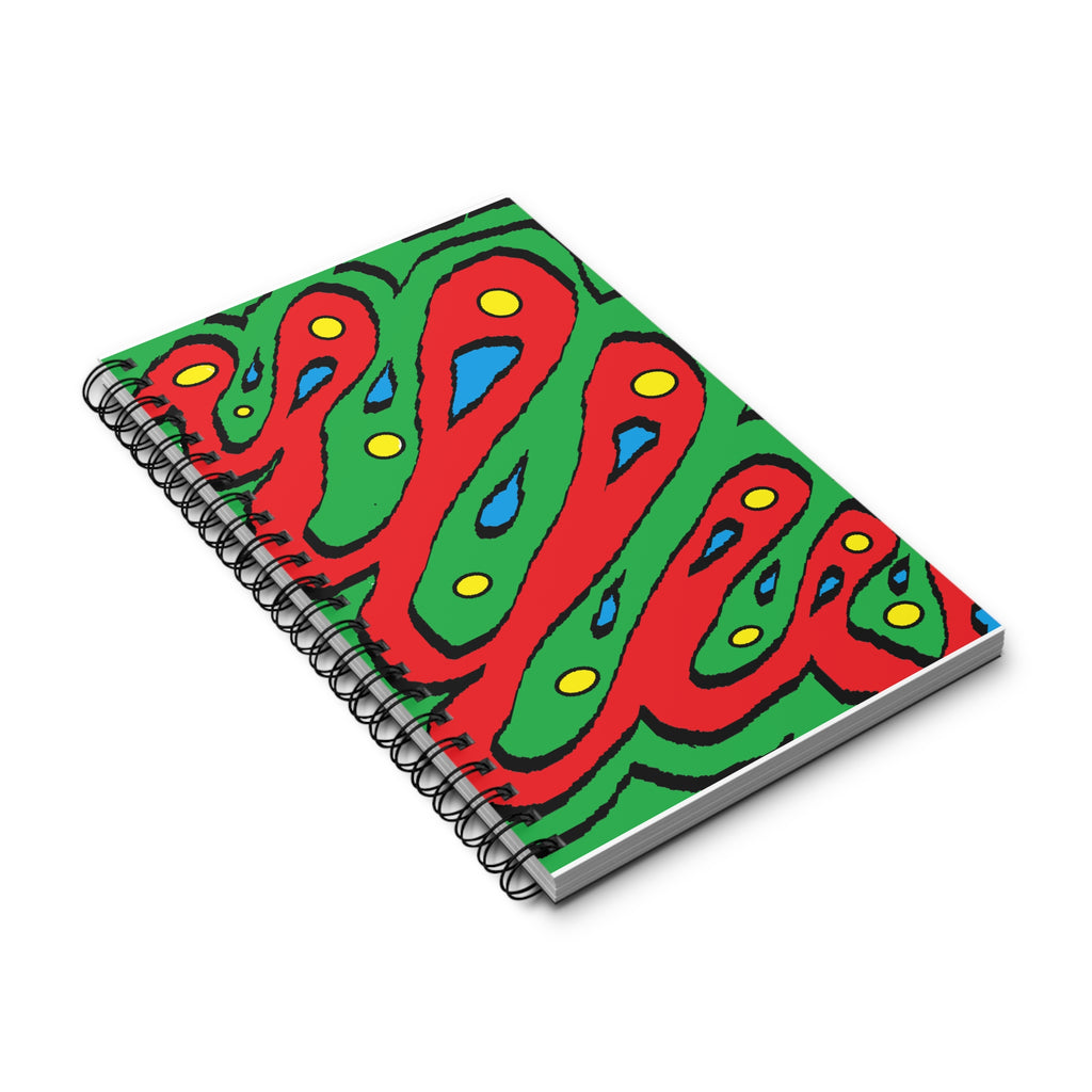 Abstract Colorful Spiral Journal — Bold Red & Green Patterned Notebook