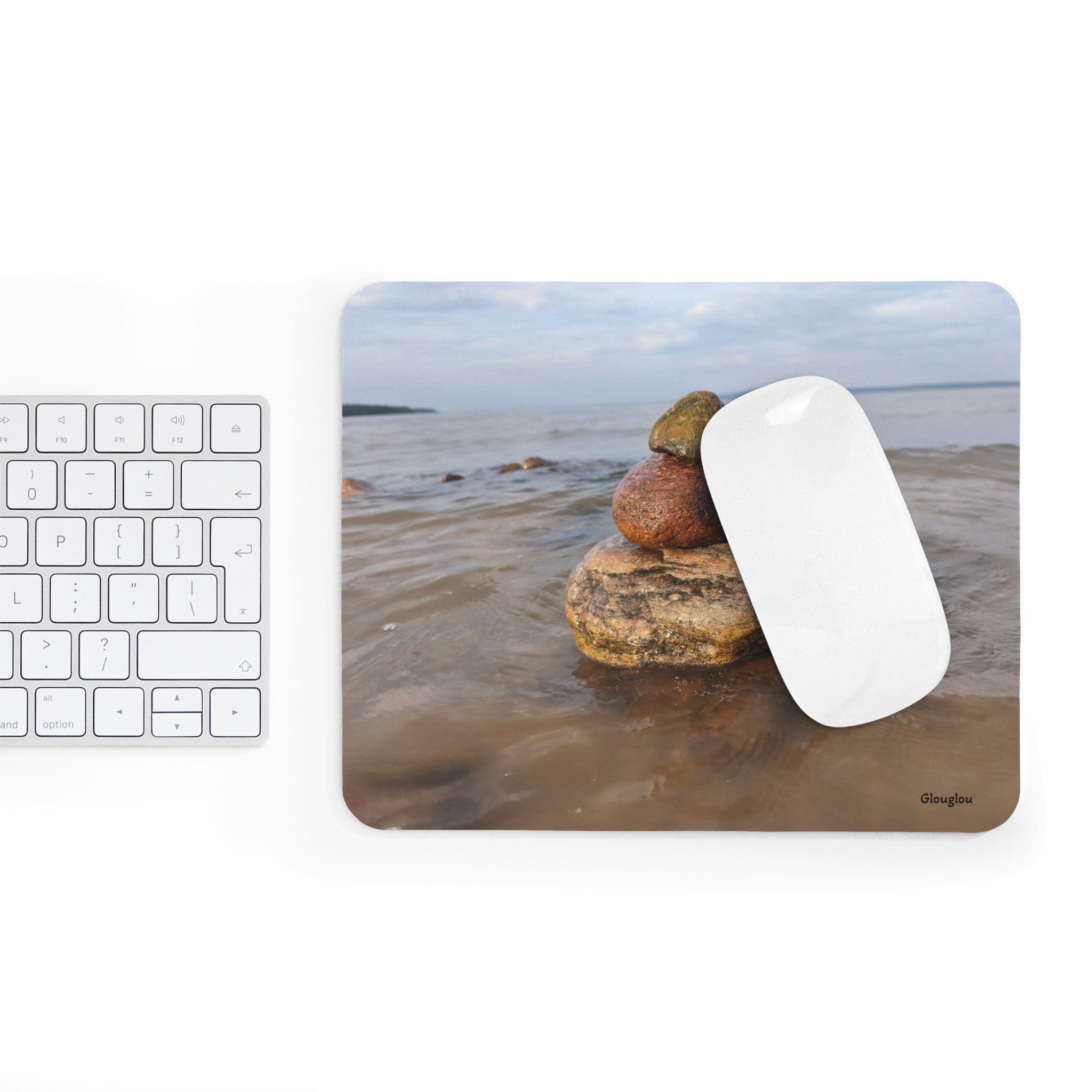 Beach Stone Stack Mouse Pad — Calm Coastal Desk Accessory