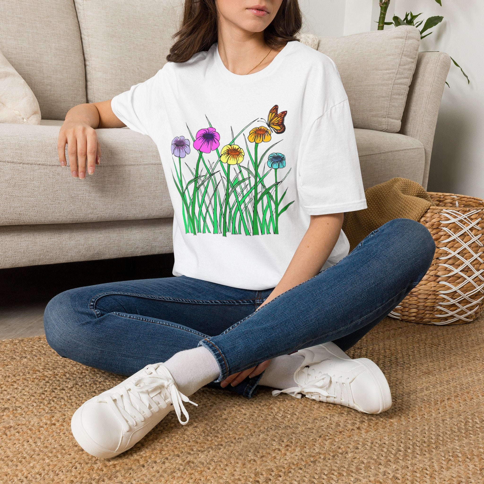Floral Butterfly Garden T-Shirt — Colorful Wildflower Tee