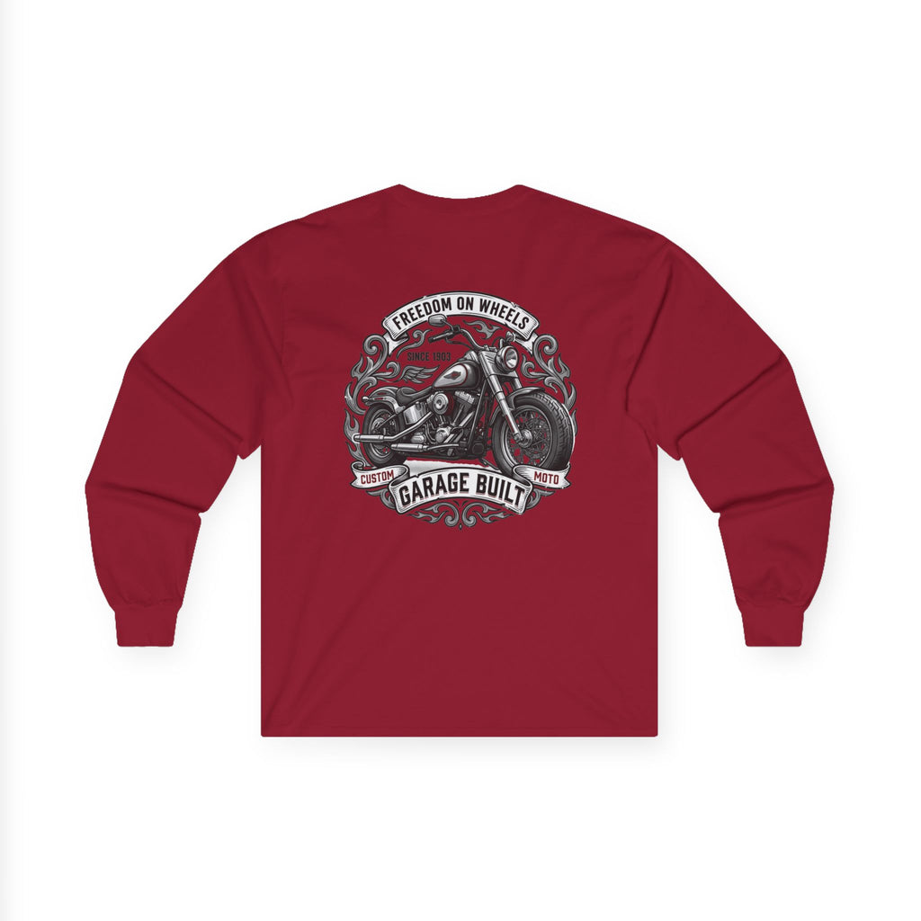Motorcycle Garage Long Sleeve Tee — “Freedom on Wheels” Biker Shirt