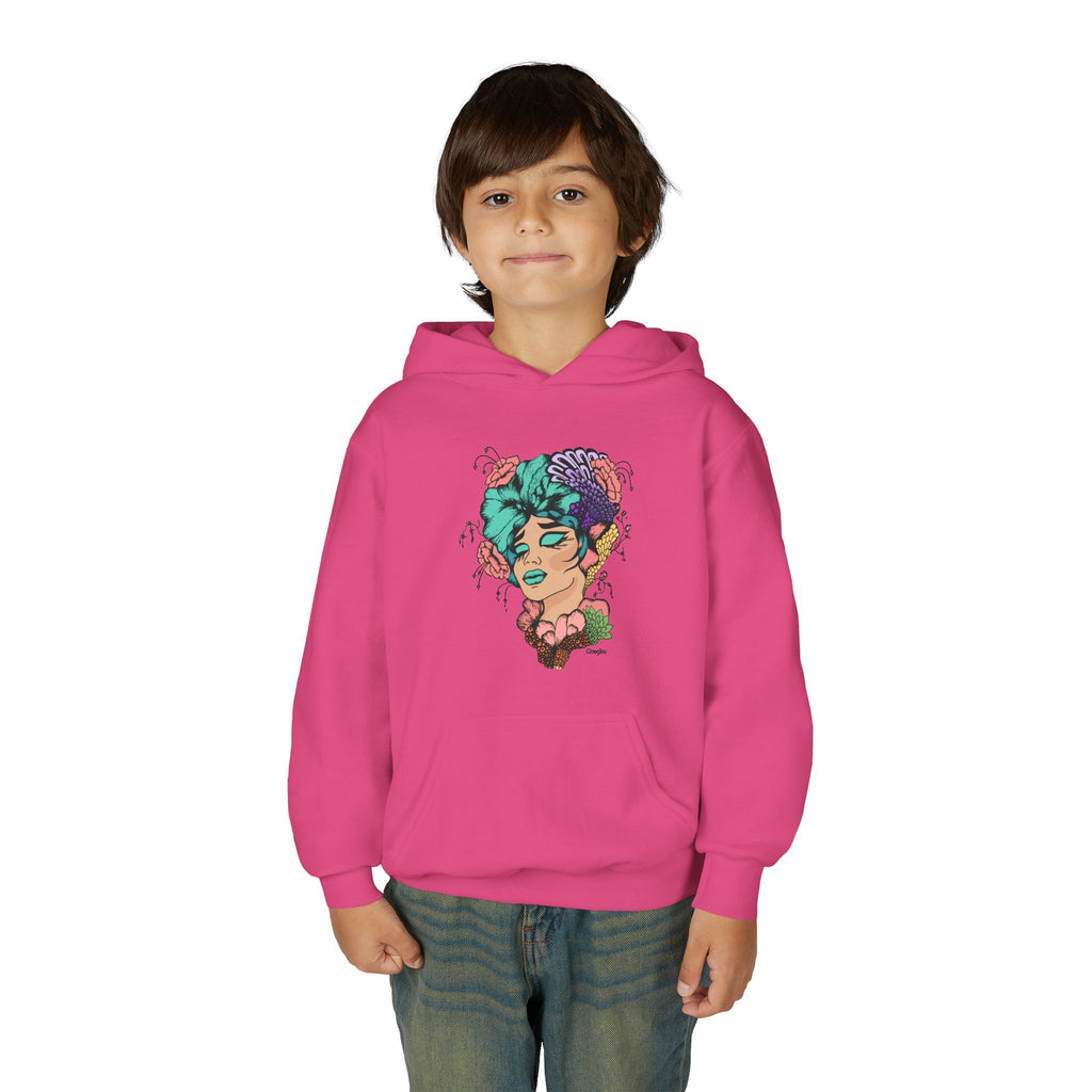 Youth Hoodie — Colorful Floral Portrait Graphic