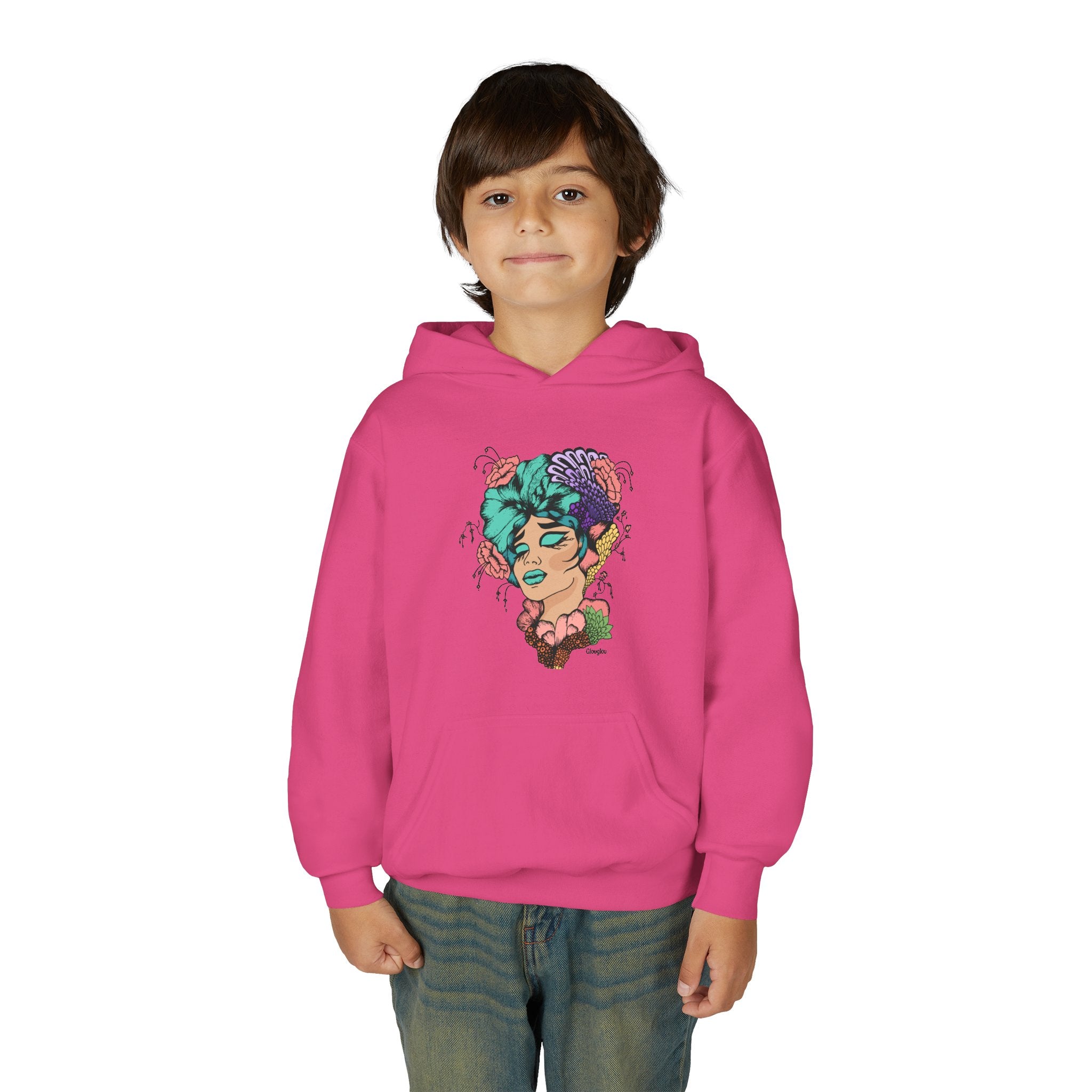 Youth Hoodie — Colorful Floral Portrait Graphic