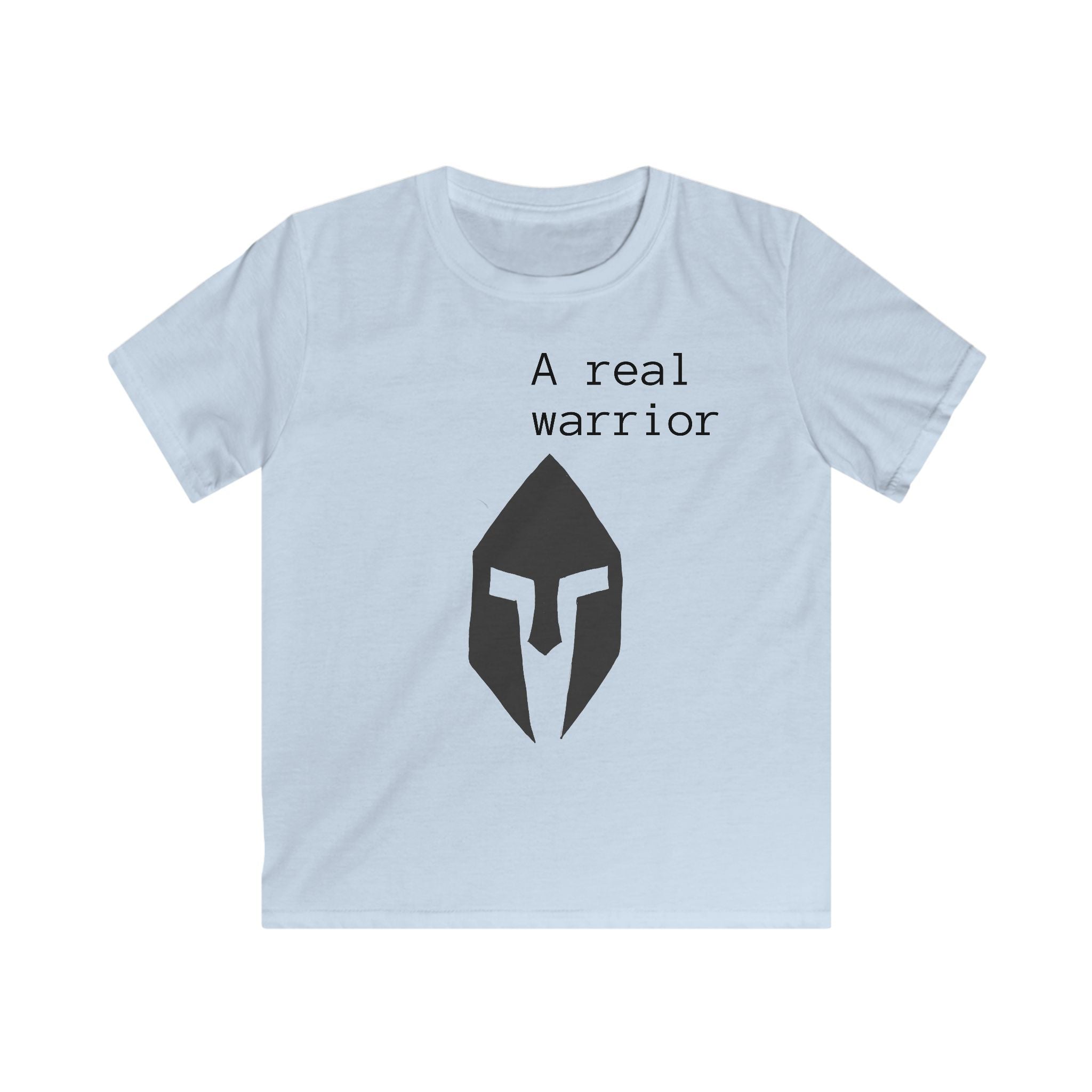 Kids Tee — "A Real Warrior" Spartan Helmet Graphic