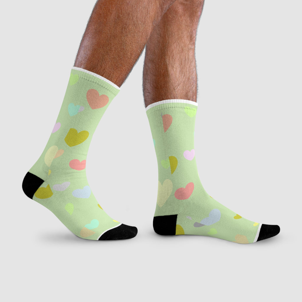 Pastel Heart Crew Socks — Cute Sublimation Socks for Women & Teens
