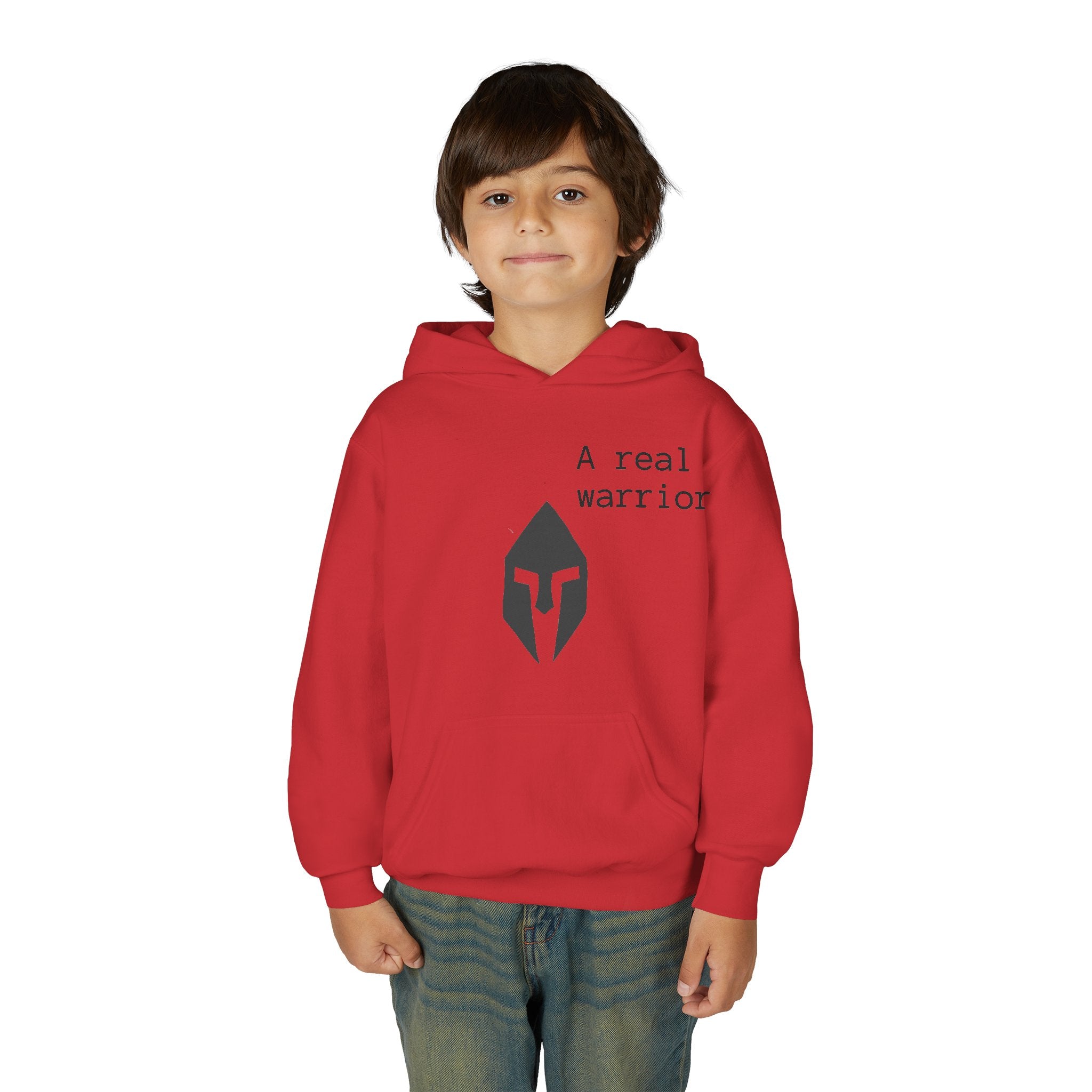 Youth Hoodie "A Real Warrior" Spartan Helmet Pullover