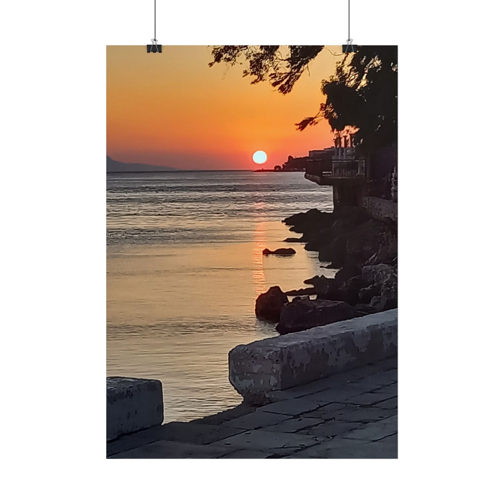 Sunset Seafront Poster — Mediterranean Coastal Sunset Wall Art