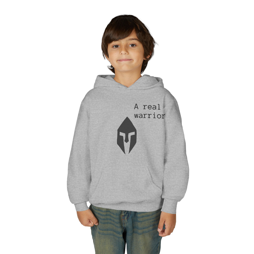 Youth Hoodie "A Real Warrior" Spartan Helmet Pullover