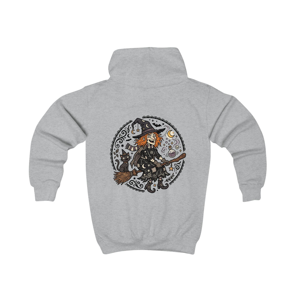 Kids Hoodie - Whimsical Witch & Cat Halloween Pullover