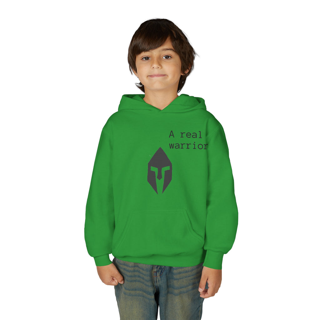 Youth Hoodie "A Real Warrior" Spartan Helmet Pullover