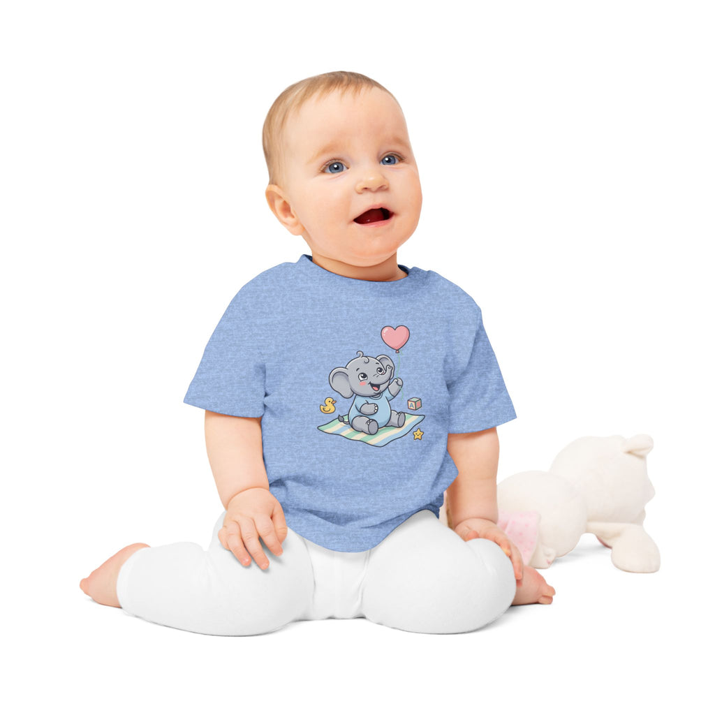 Cute Elephant Baby Tee — Heart Balloon Nursery Shirt for Newborns & Baby Showers