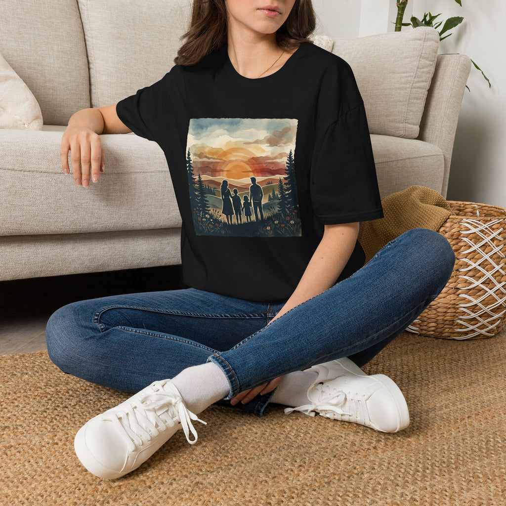 Family Sunset T‑Shirt — Silhouette Camping Sunset Graphic Tee