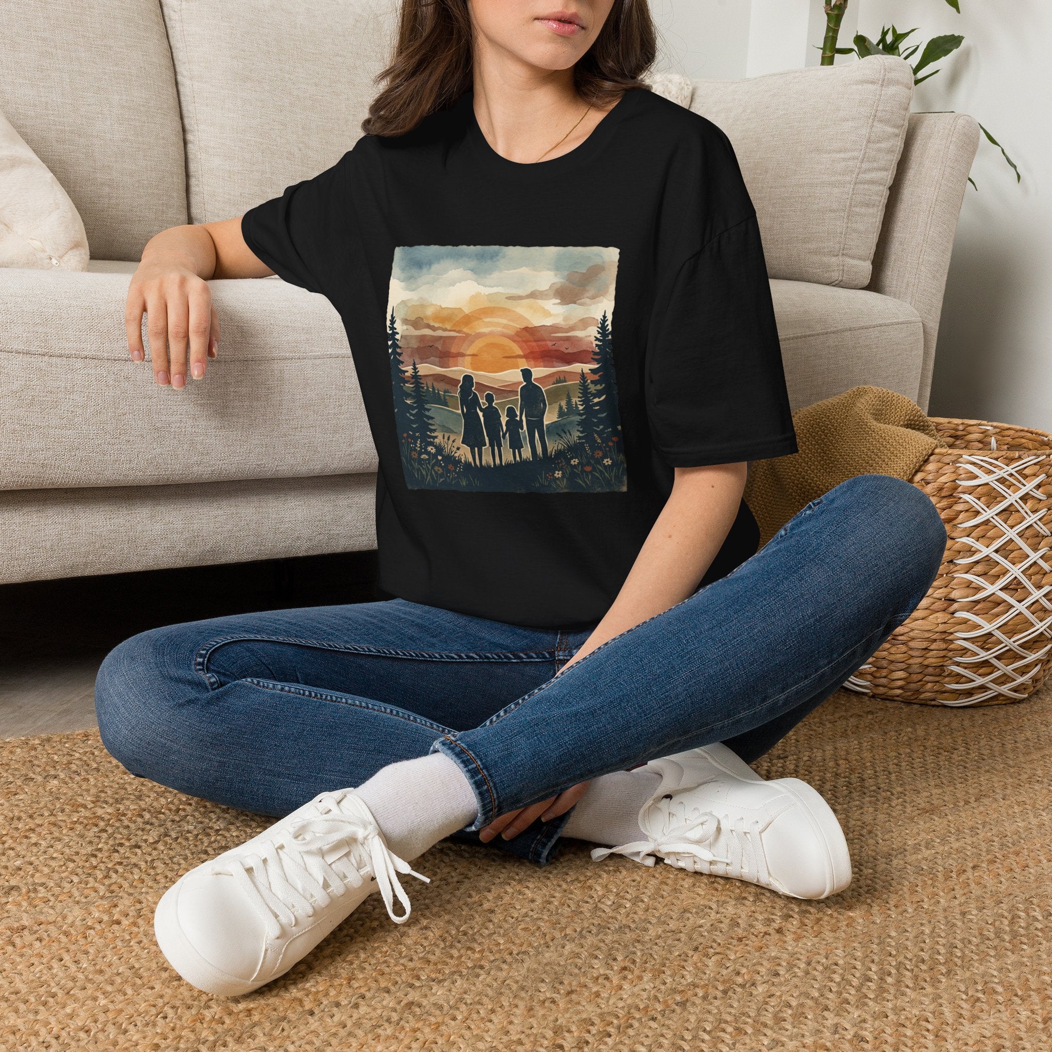 Family Sunset T‑Shirt — Silhouette Camping Sunset Graphic Tee