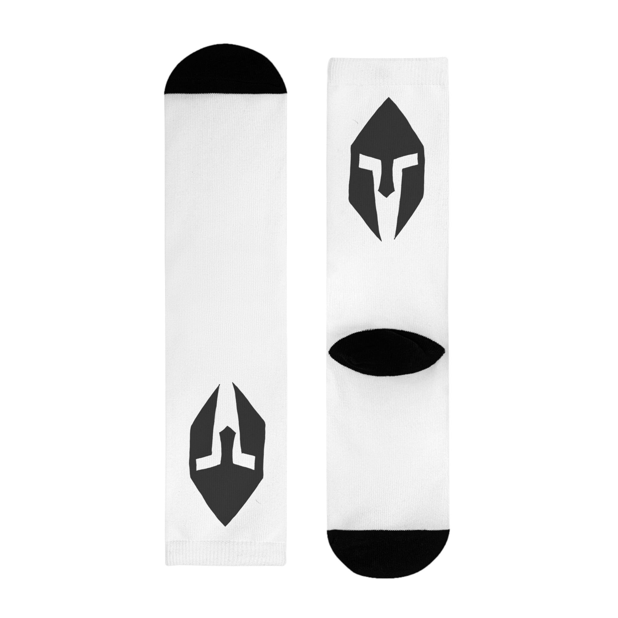 Spartan Shield Crew Socks — Black Logo Sublimation Athletic Socks