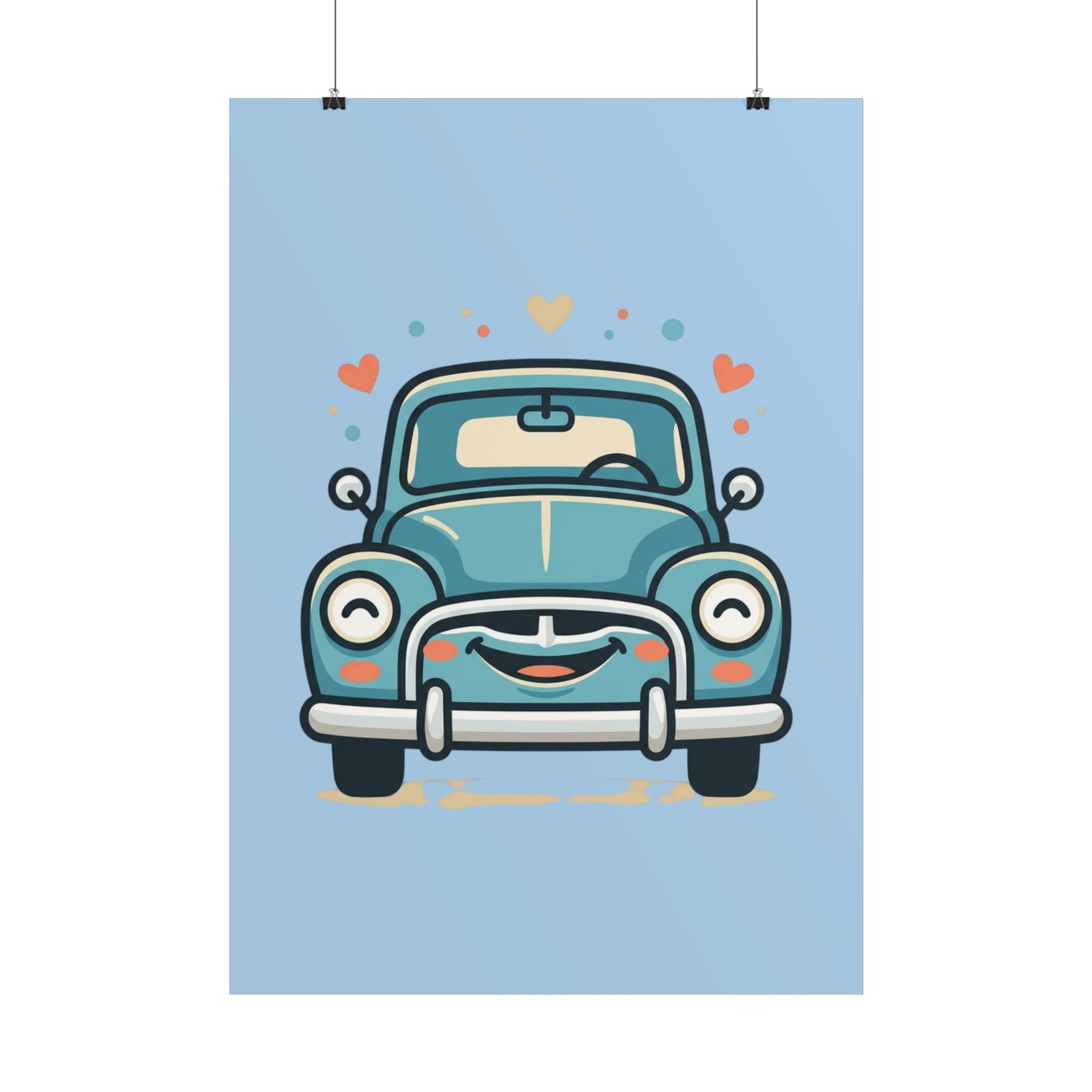 Cute Retro Car Poster — Smiling Vintage Car Wall Art for Kids’ Room