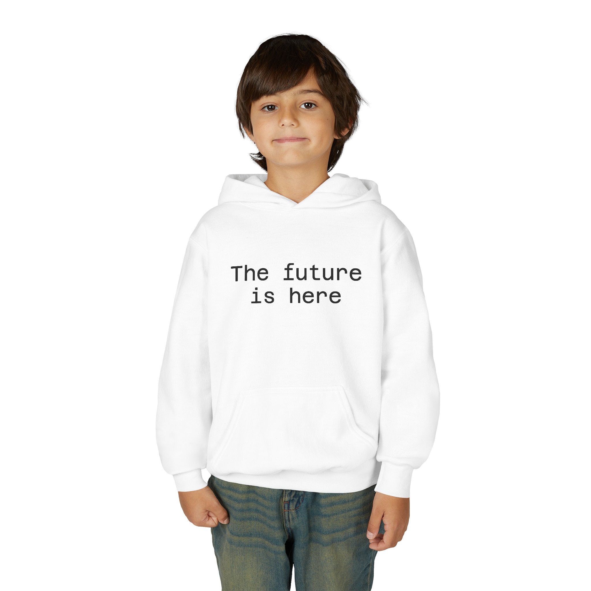 Youth Hoodie “The Future Is Here” Minimalist Slogan Sweatshirt