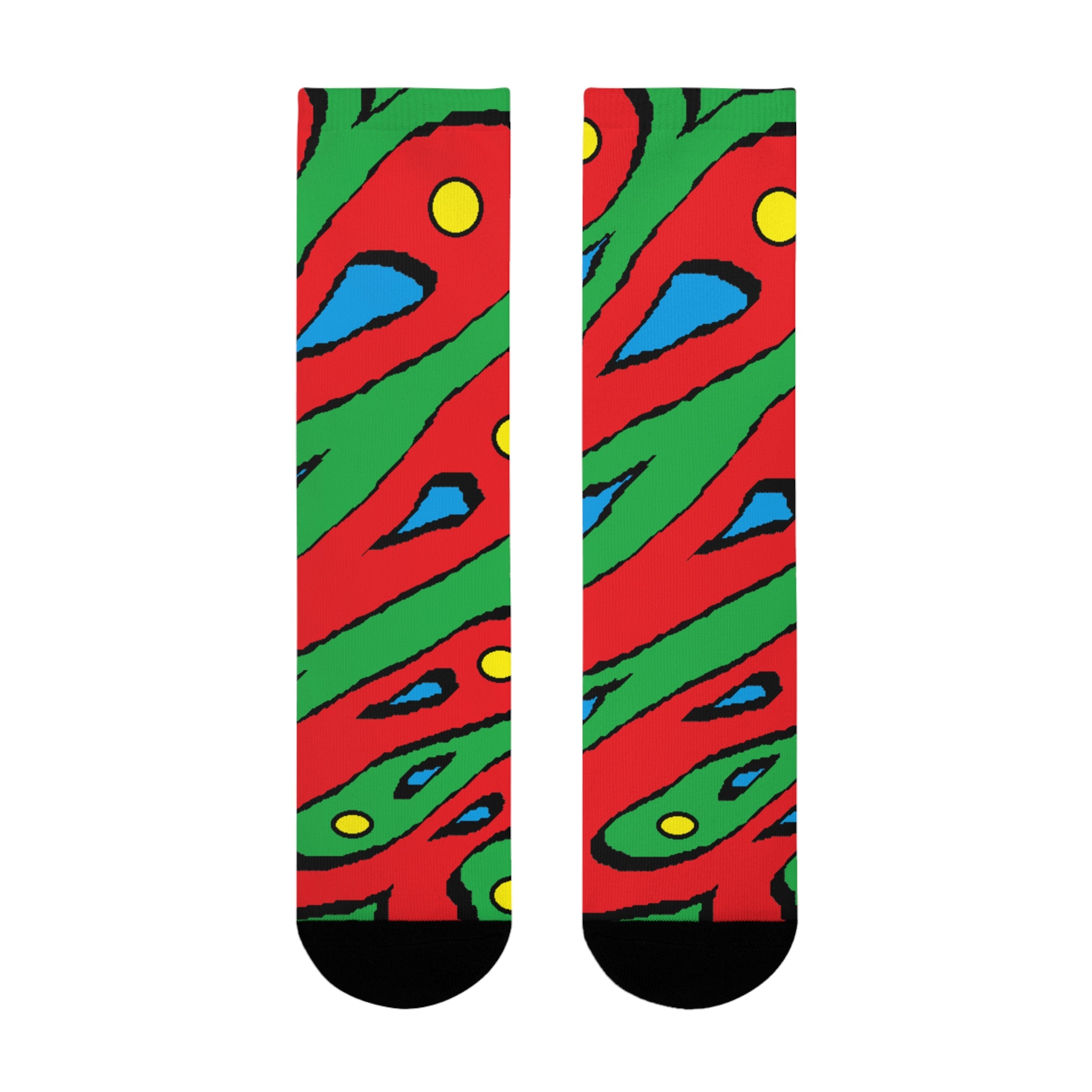 Abstract Colorful Swirl Crew Socks – Bold Red, Green & Blue Sublimation Design