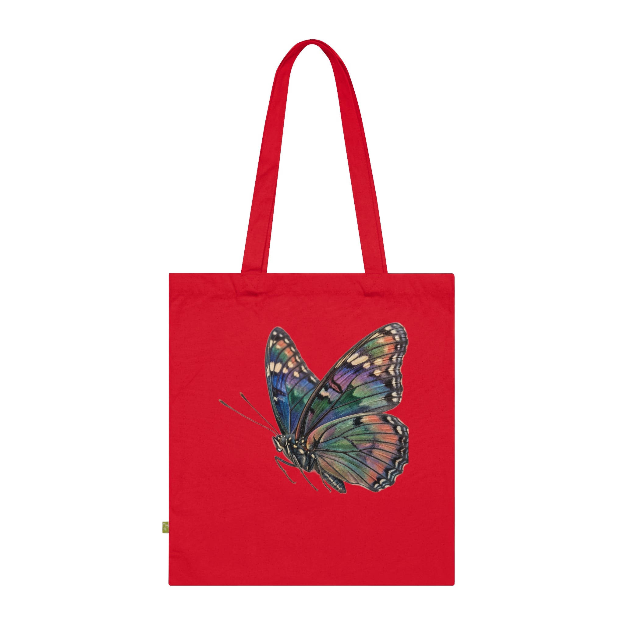 Navy Organic Tote Bag with Watercolor Rainbow Butterfly — Eco-Friendly Market & Gift Tote