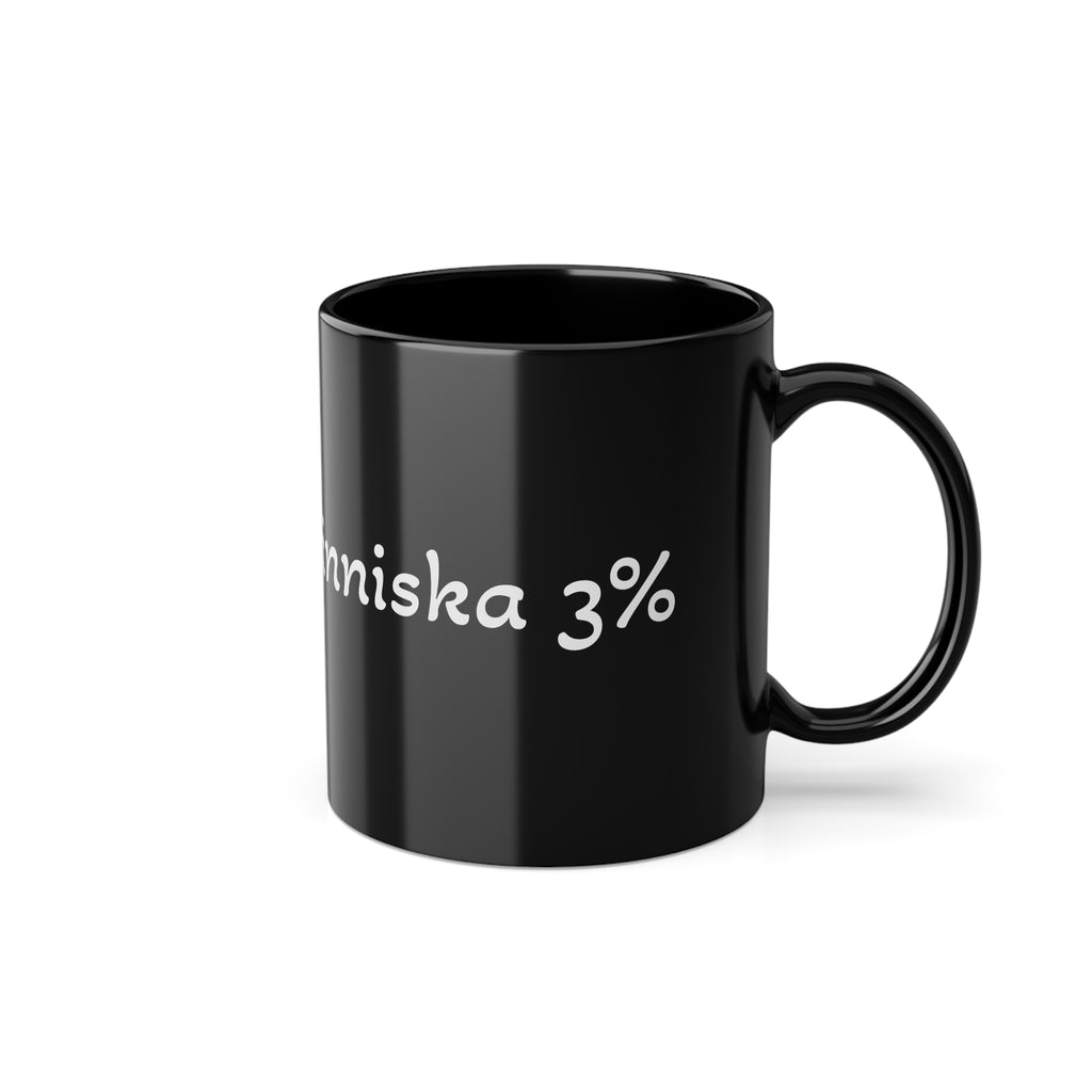 Black 11oz Coffee Mug — 'människa' Swedish Text Ceramic Cup, Funny Minimalist Gift for Coffee Lovers