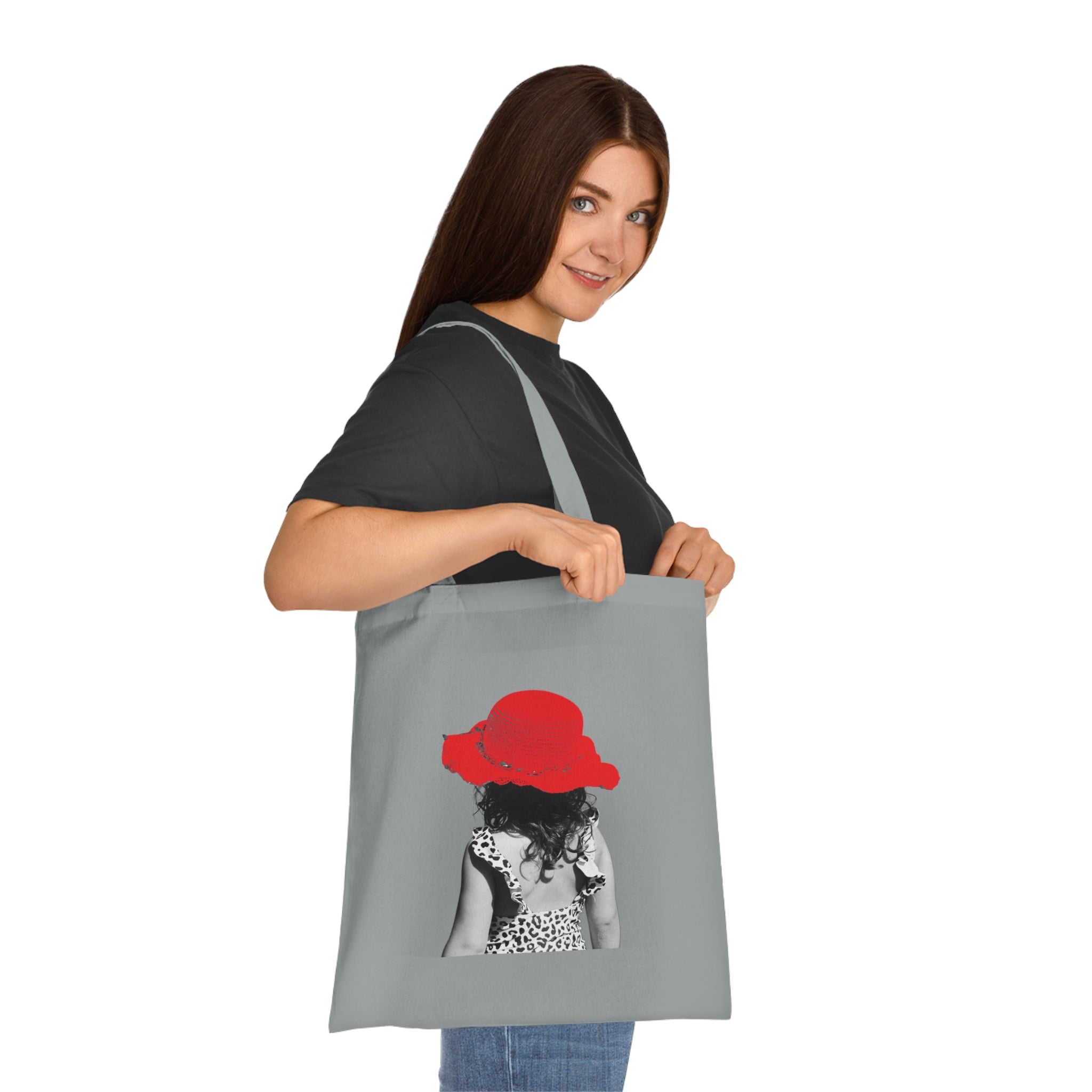 Red Hat Girl Cotton Tote — Vintage Black & White Photo Tote Bag