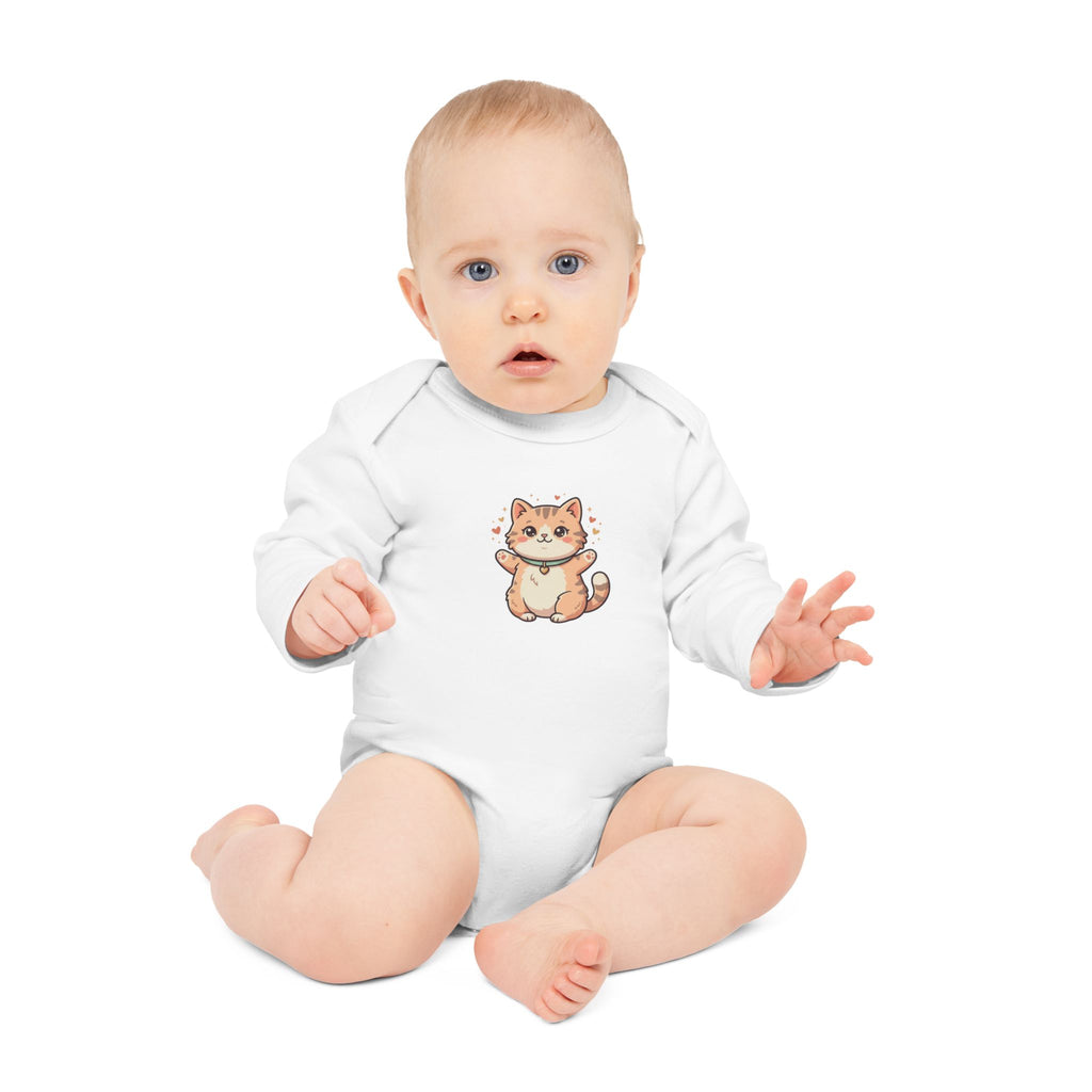 Baby Bodysuit — Cute Kawaii Ginger Cat Illustration Long-Sleeve Organic Onesie