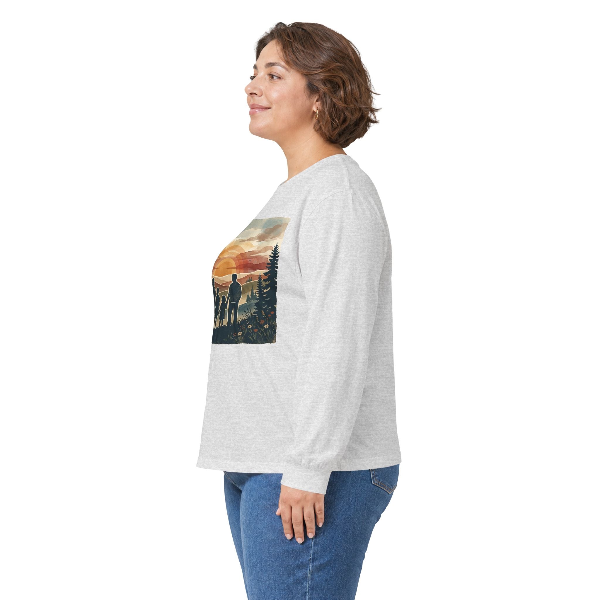 Family Camping Sunset Long Sleeve Tee — Silhouette Outdoor Graphic Shirt