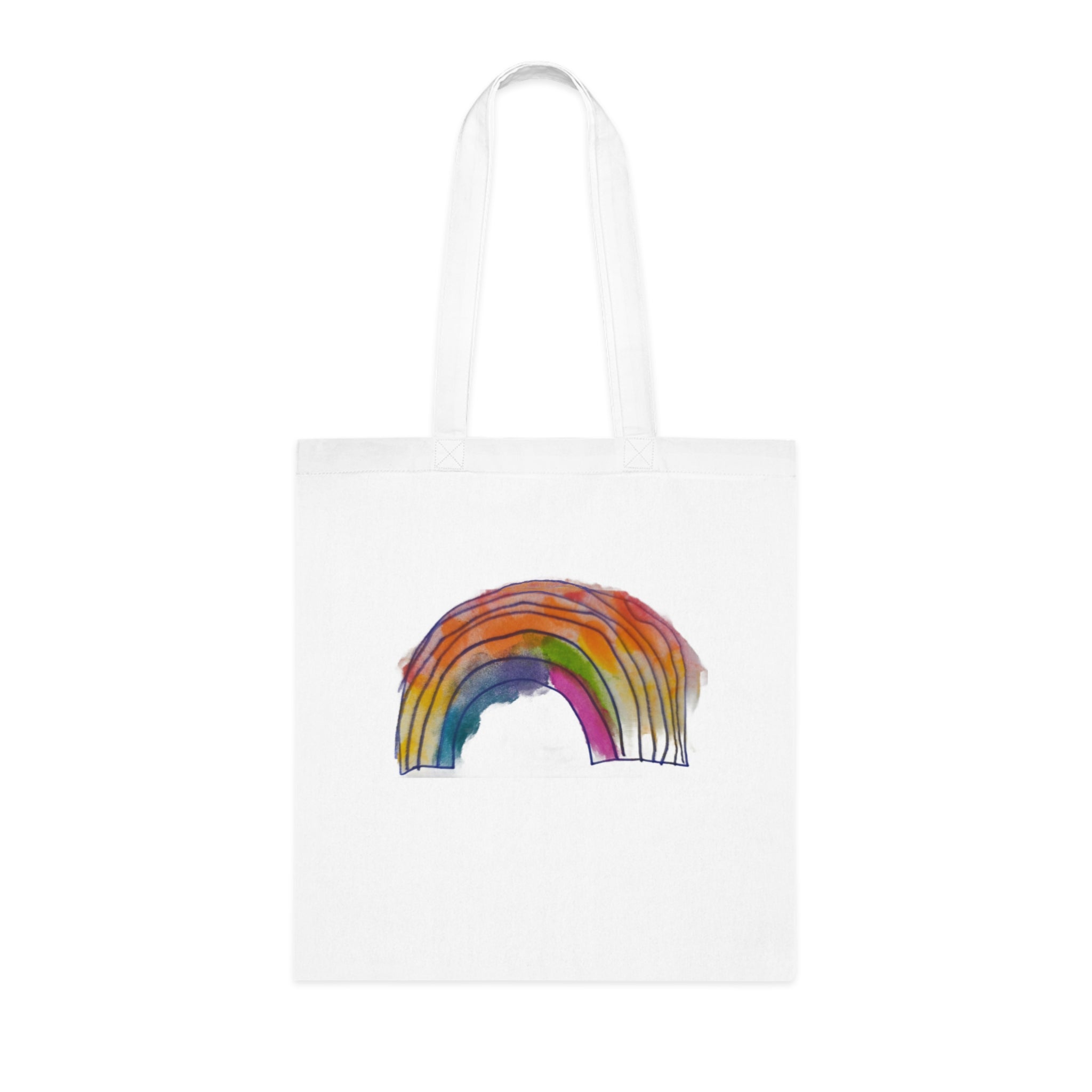 Watercolor Rainbow Cotton Tote Bag — Colorful Hand-Painted Grocery & Everyday Market Tote
