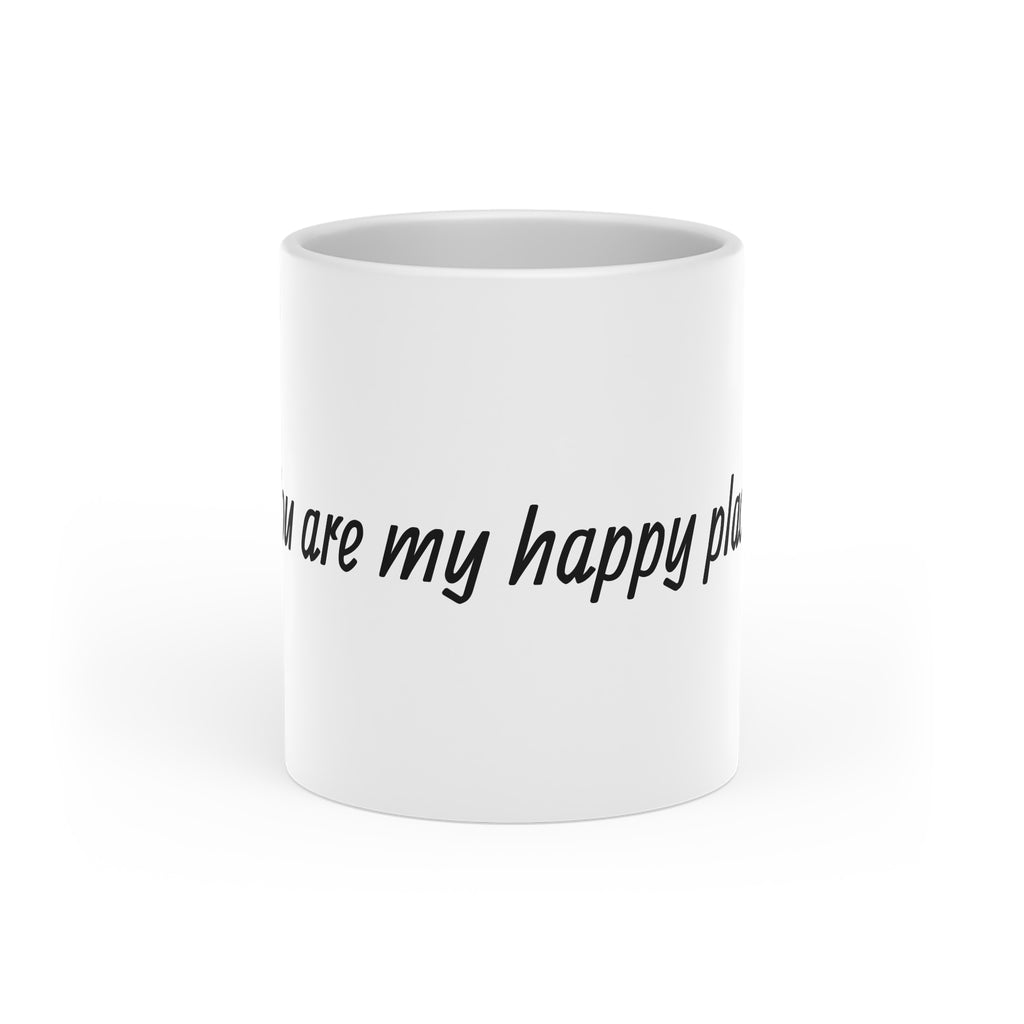 Heart-Shaped Mug - "You Are My Happy Place" Romantic Coffee Cup with Red Hearts