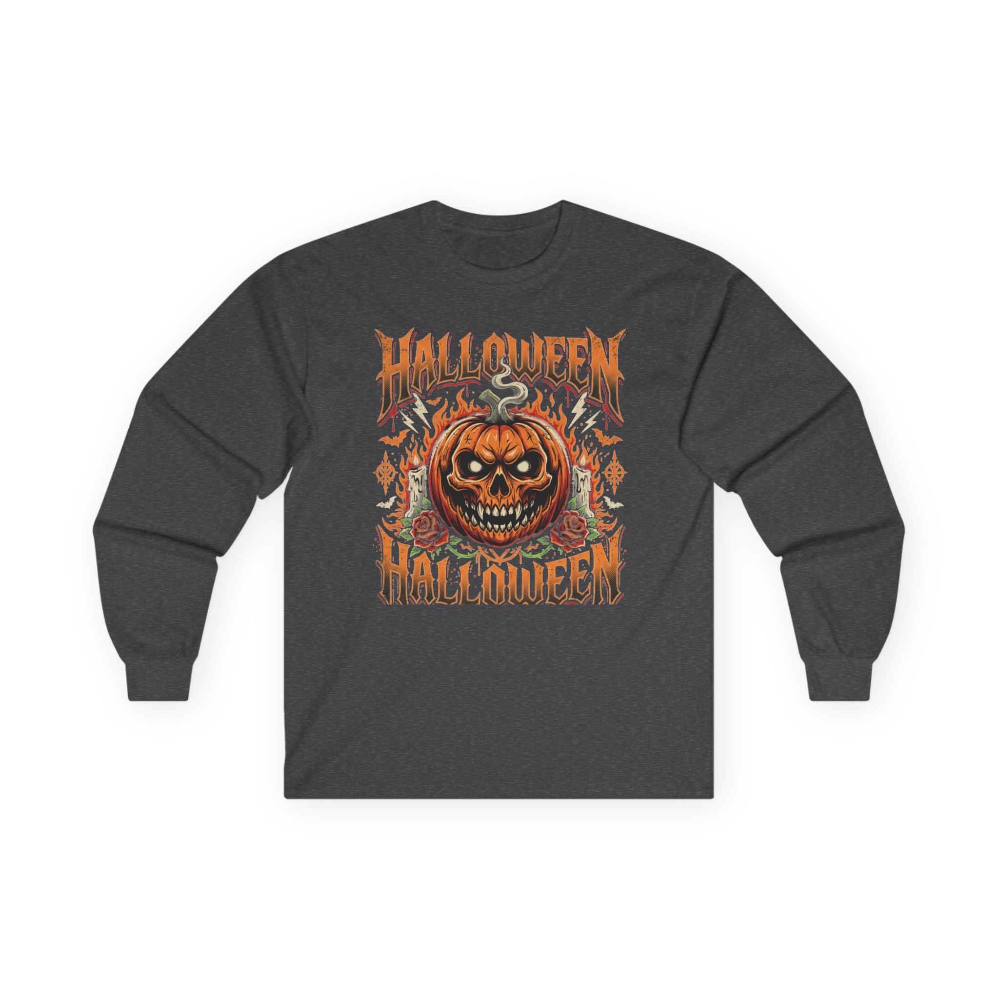 Halloween Pumpkin Long Sleeve Tee — Retro Scary Jack-O'-Lantern Graphic