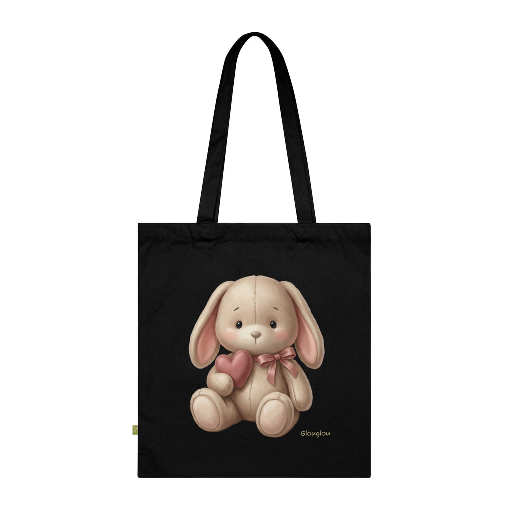 Navy Tote Bag with Cute Plush Bunny Illustration – Kid-Friendly Gift Tote