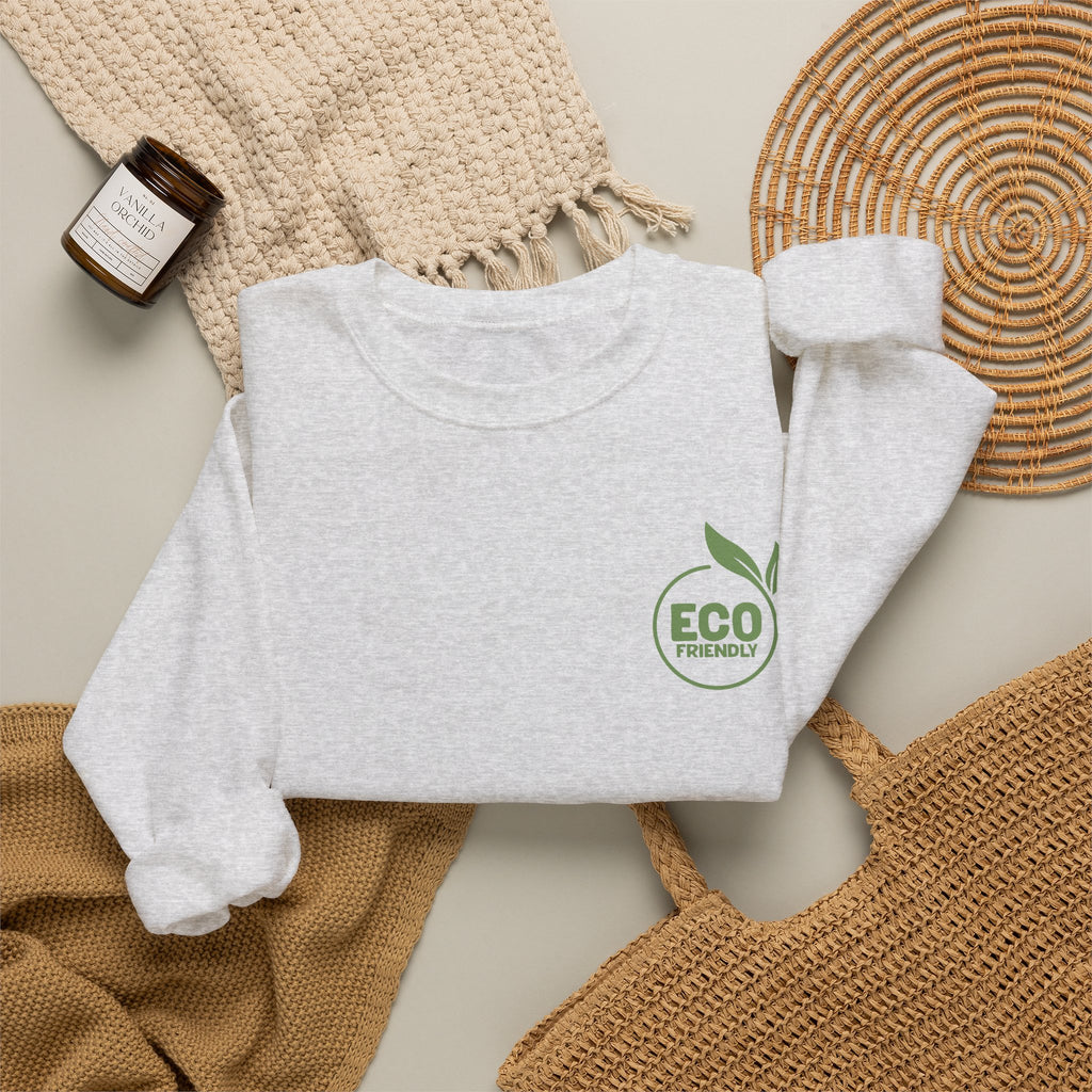 Eco Friendly Crewneck Sweatshirt — Small Green "ECO friendly" Logo