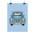 Cute Retro Car Poster — Smiling Vintage Car Wall Art for Kids’ Room