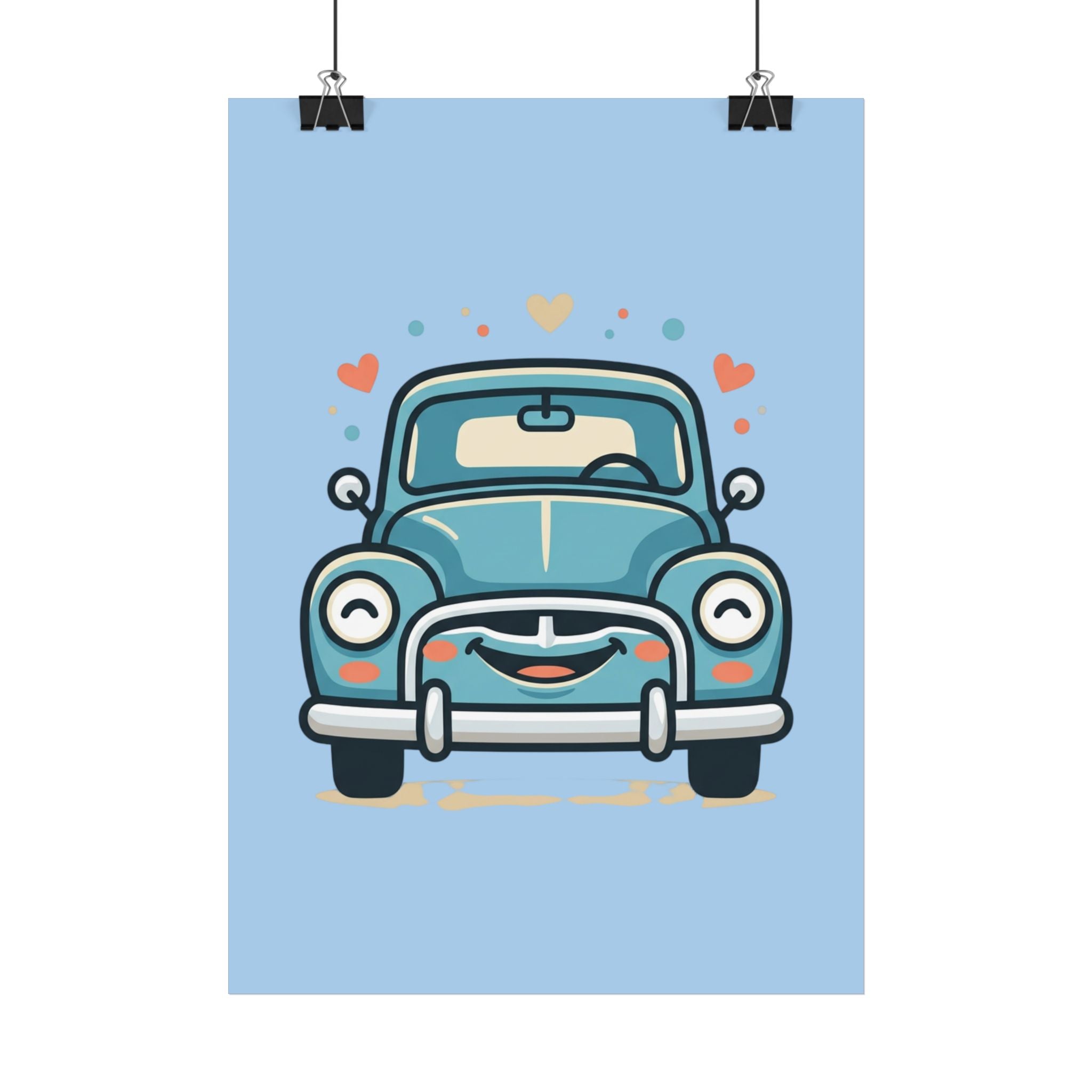Cute Retro Car Poster — Smiling Vintage Car Wall Art for Kids’ Room