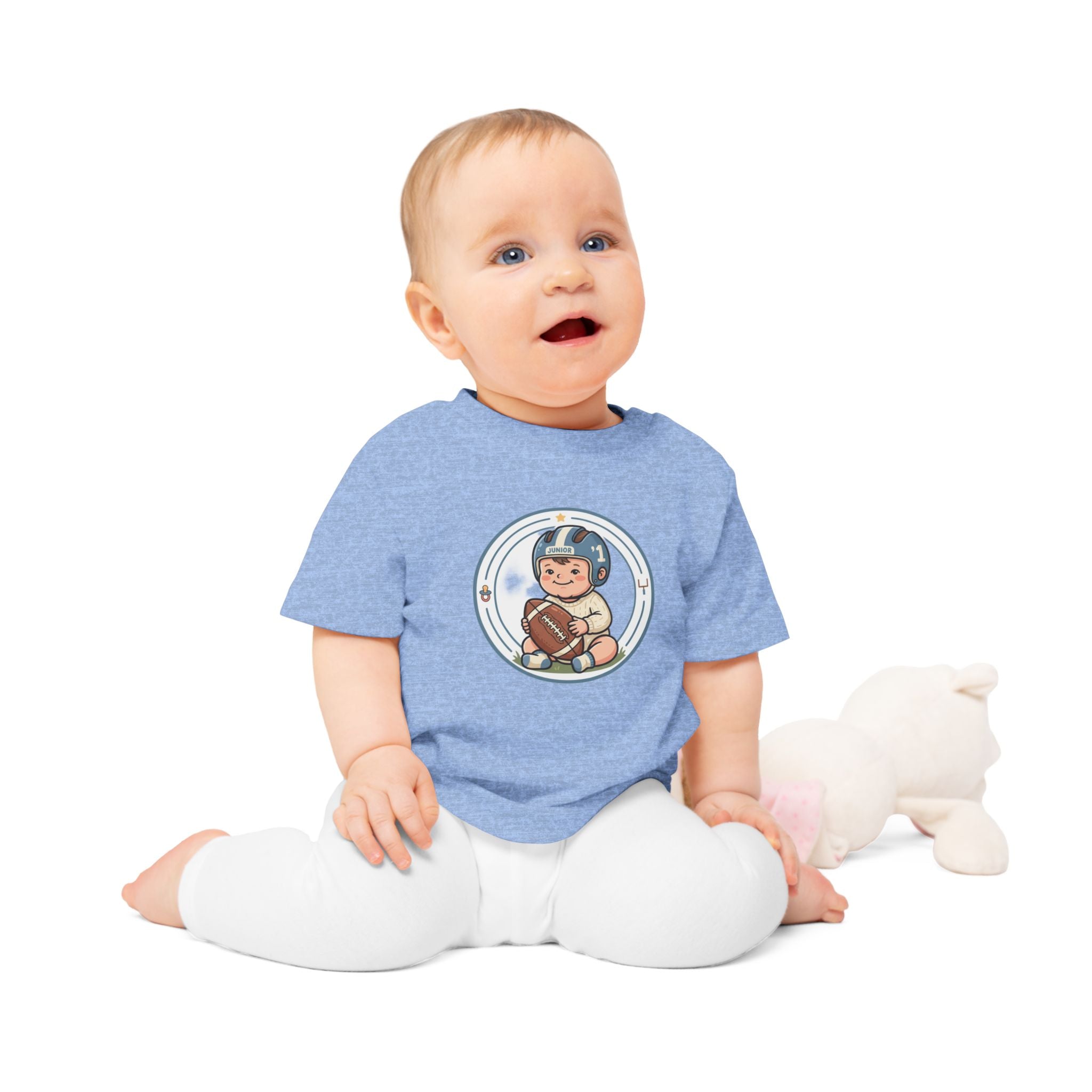 Baby Football Tee – Cute Baby with Helmet & Football Graphic