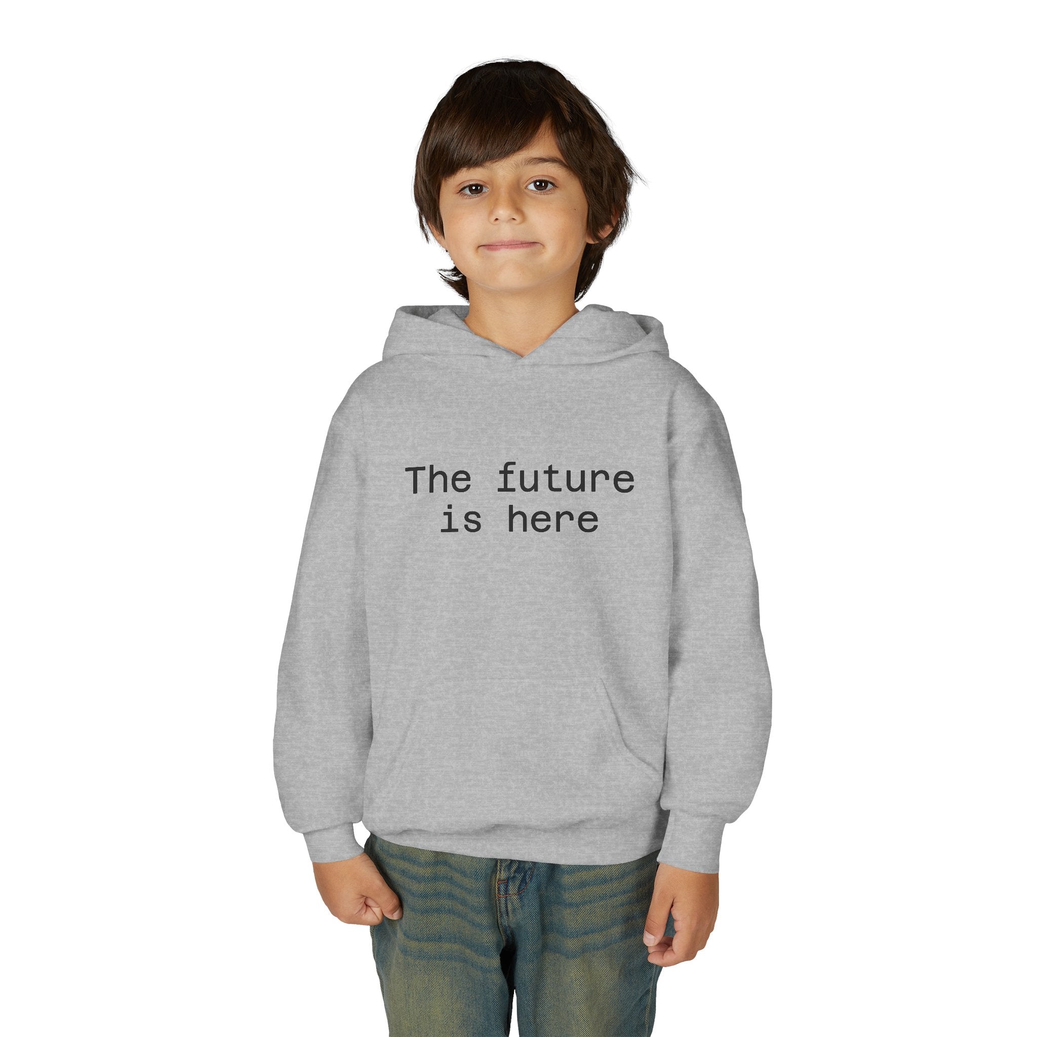 Youth Hoodie “The Future Is Here” Minimalist Slogan Sweatshirt