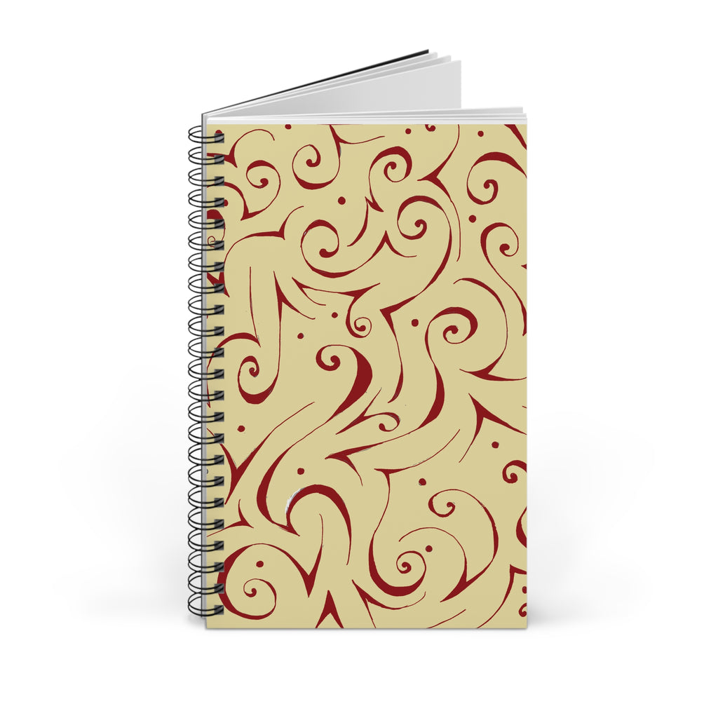 Swirled Flourish Spiral Journal – Elegant Red & Cream Notebook