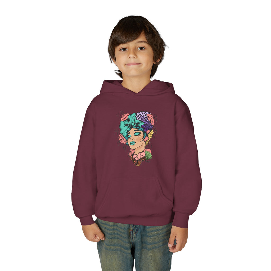 Youth Hoodie — Colorful Floral Portrait Graphic